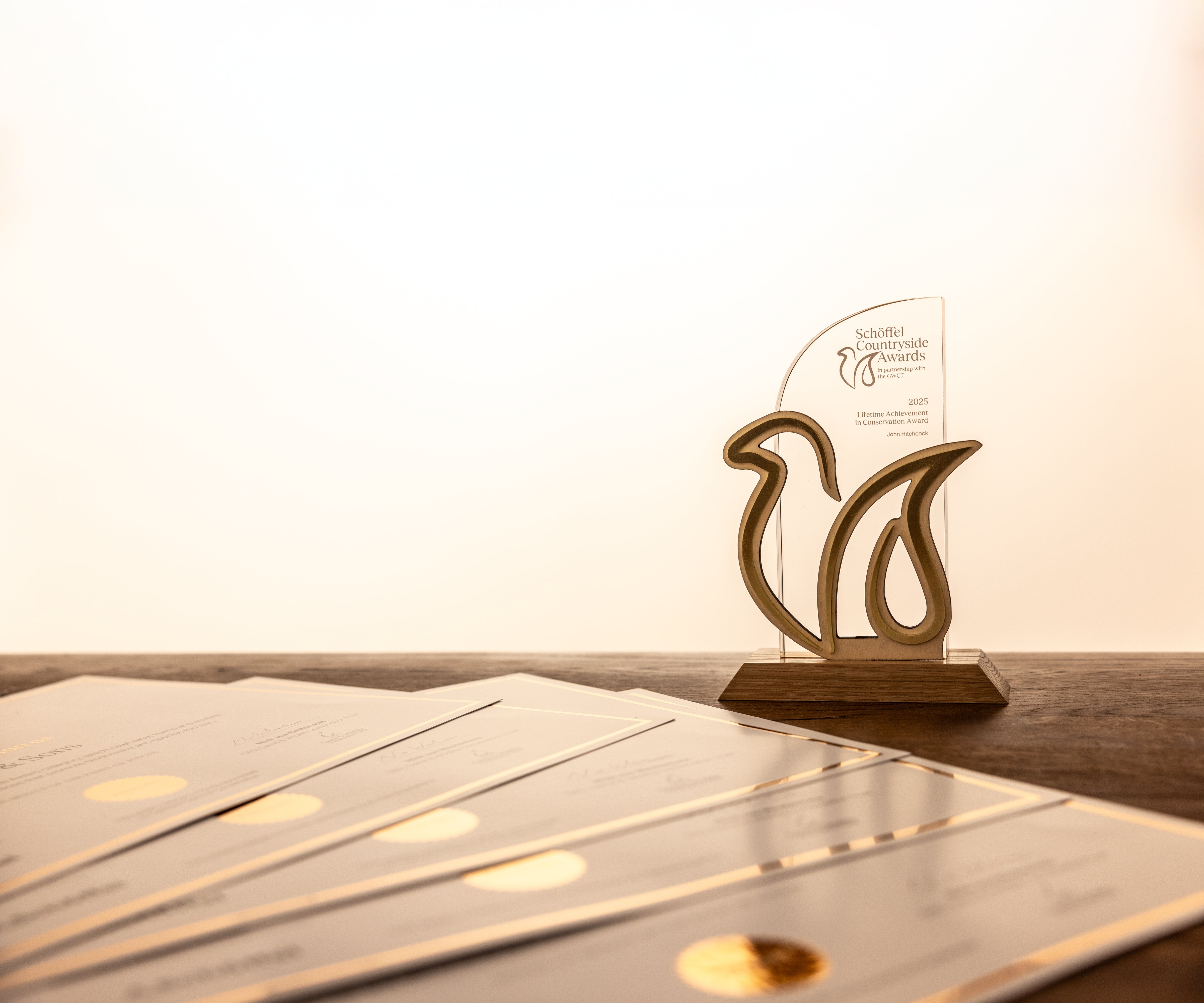 Gold-toned Schöffel Countryside Awards trophy with swan silhouette