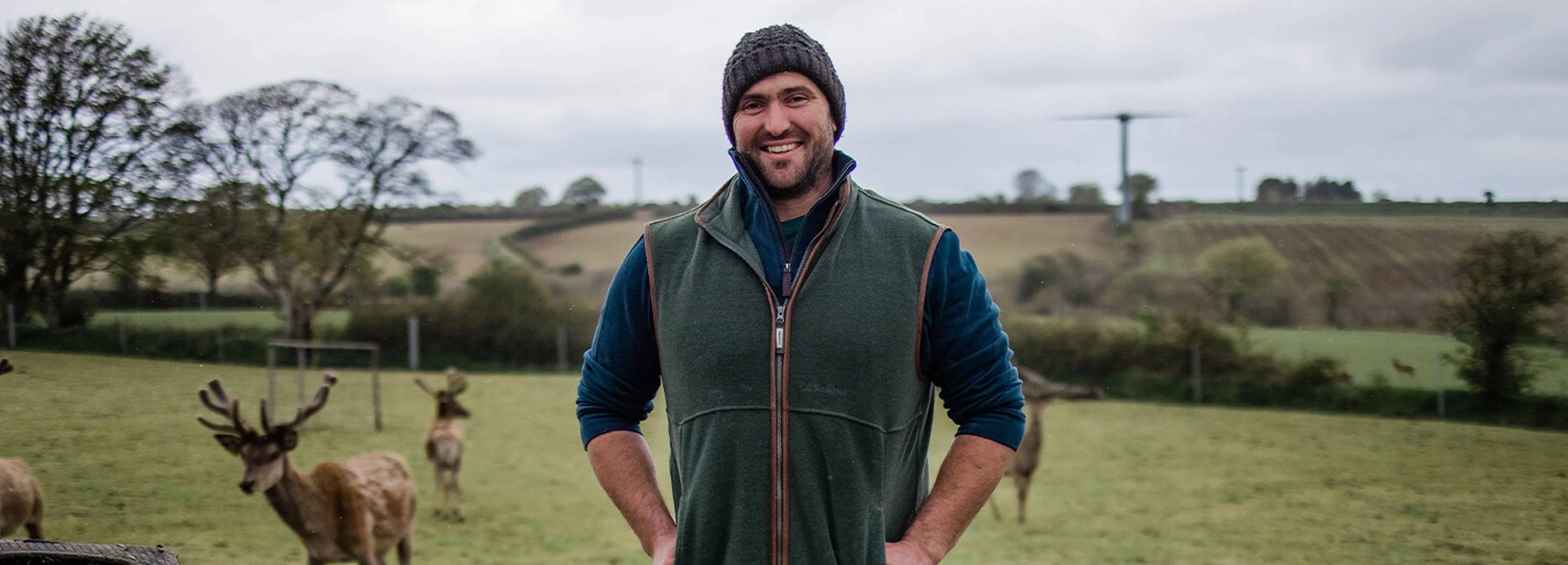 Man in green fleece vest and beanie at Trefrank venison farm