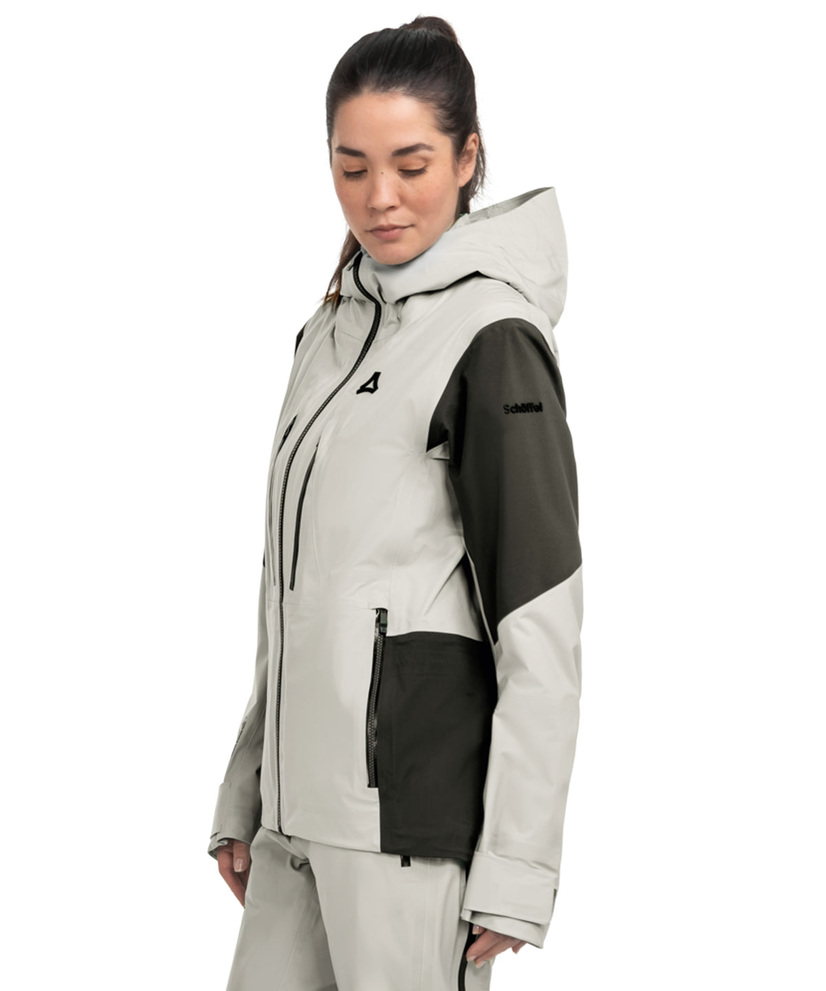 Women’s Lufeld Shell Jacket nordic with sleek two-tone light gray and dark olive green hooded