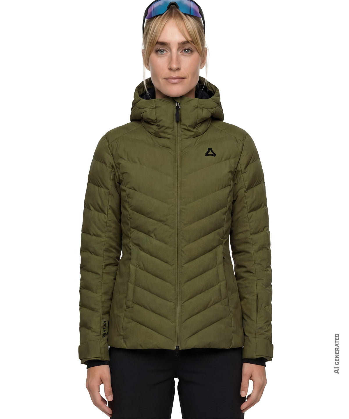 Women’s alerce jacket avocado branch olive green quilted ski jacket with hood and black zipper pull