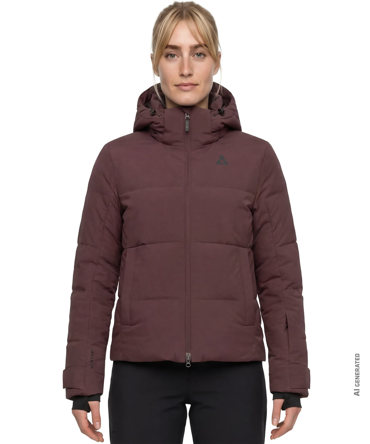 Women’s lumineo jacket dark twilight maroon quilted puffer jacket with hood and black zipper accents
