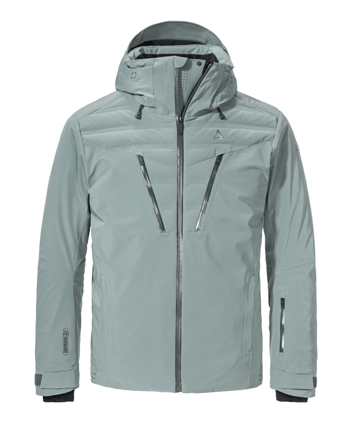 Men’s Bossons jacket in steel grey is a sleek light gray waterproof ski jacket with hood
