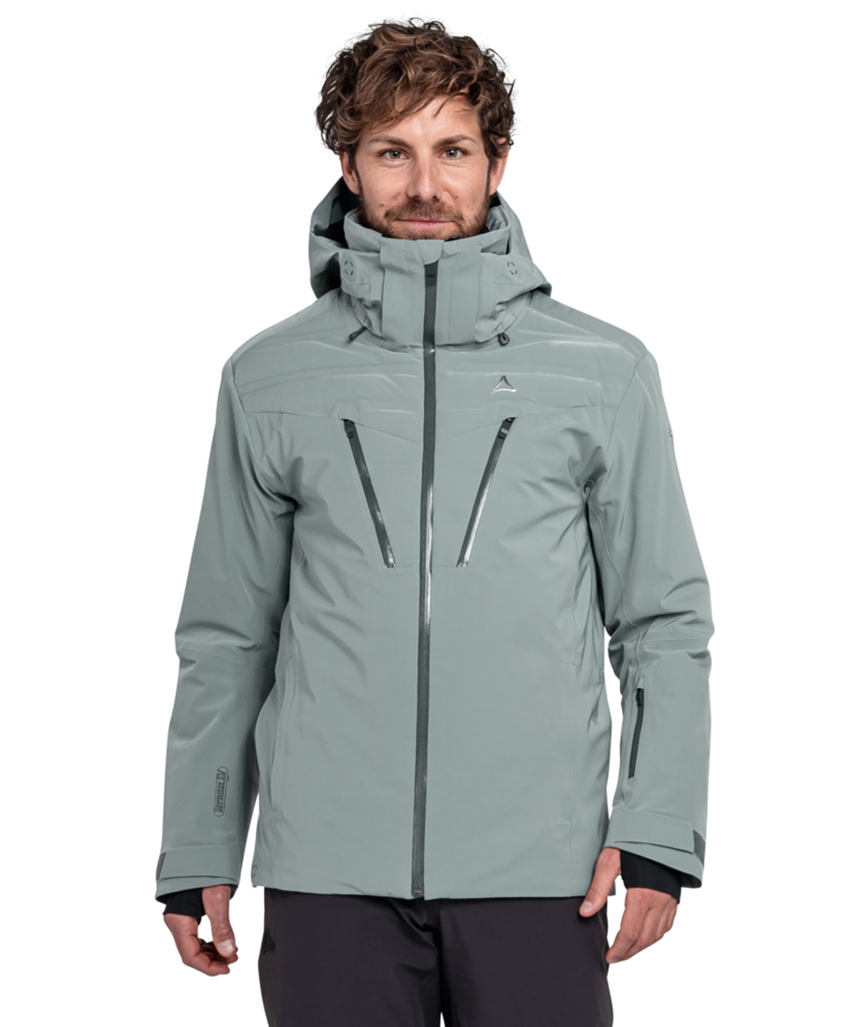 Men’s Bossons jacket steel grey sleek light gray waterproof ski jacket with high collar