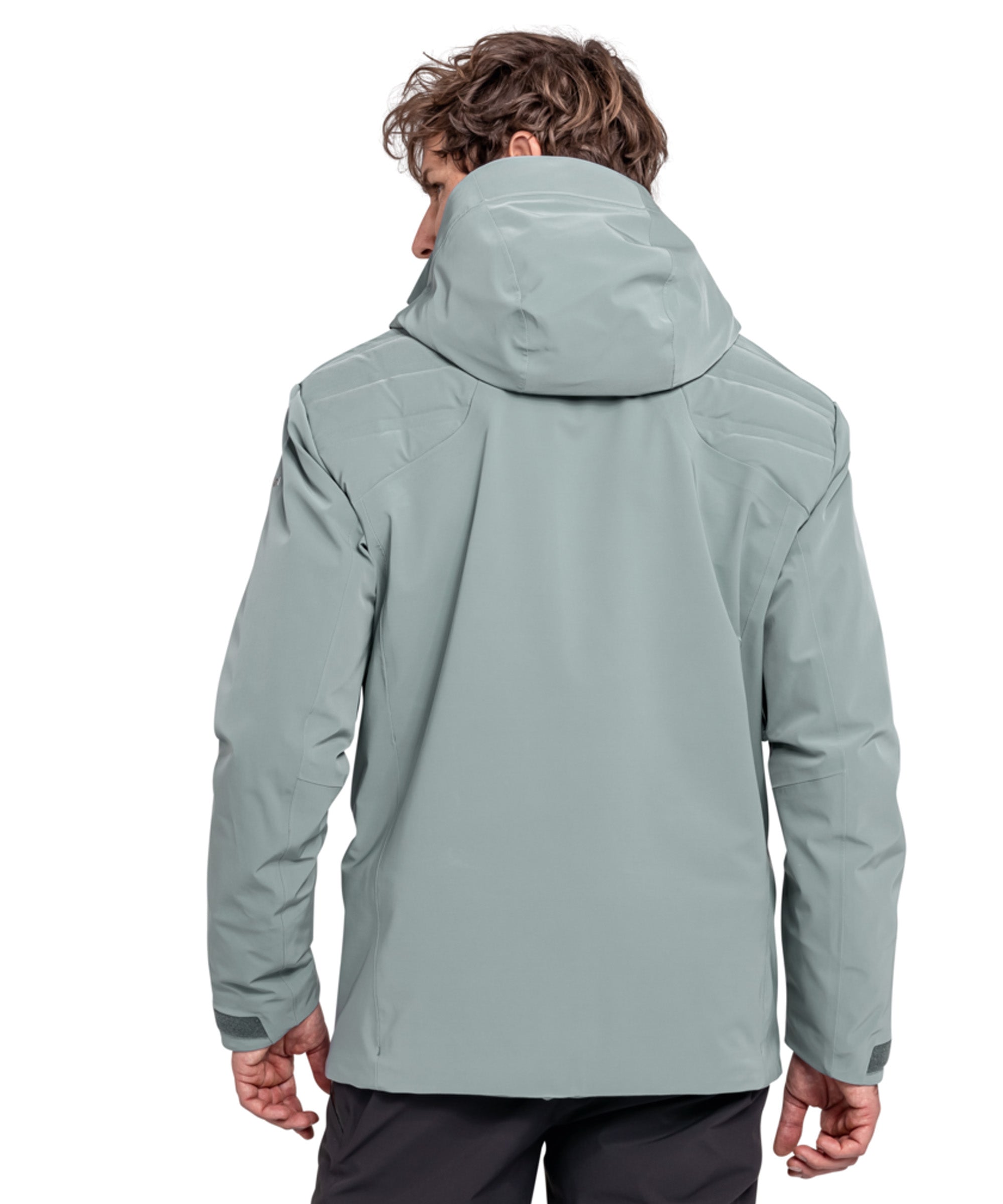 Men’s bossons jacket steel grey sleek light gray waterproof hiking jacket with hood and subtle seam