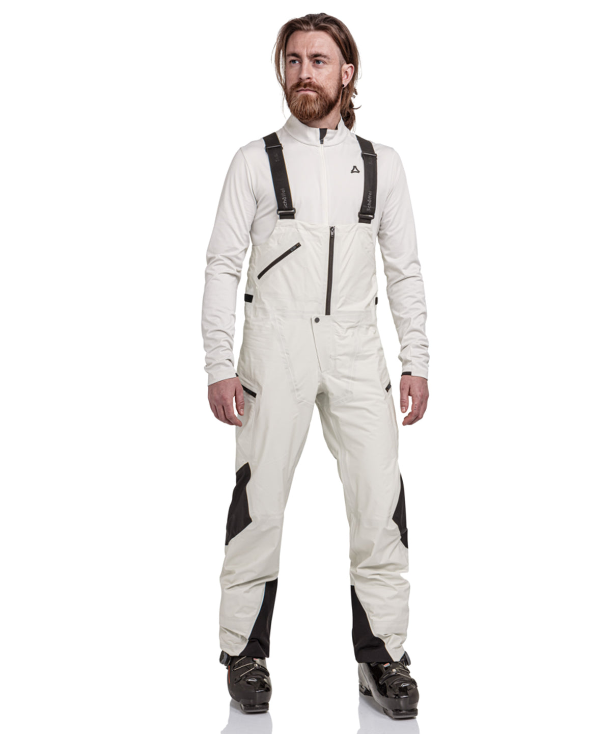 Men’s lufeld pants nordic white ski overalls with black accents and adjustable straps for winter
