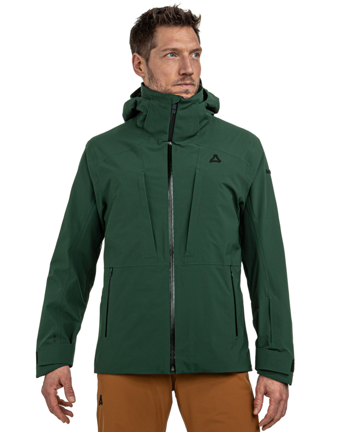 Men’s pontre shell jacket dark jade dark green waterproof ski jacket with high collar and black