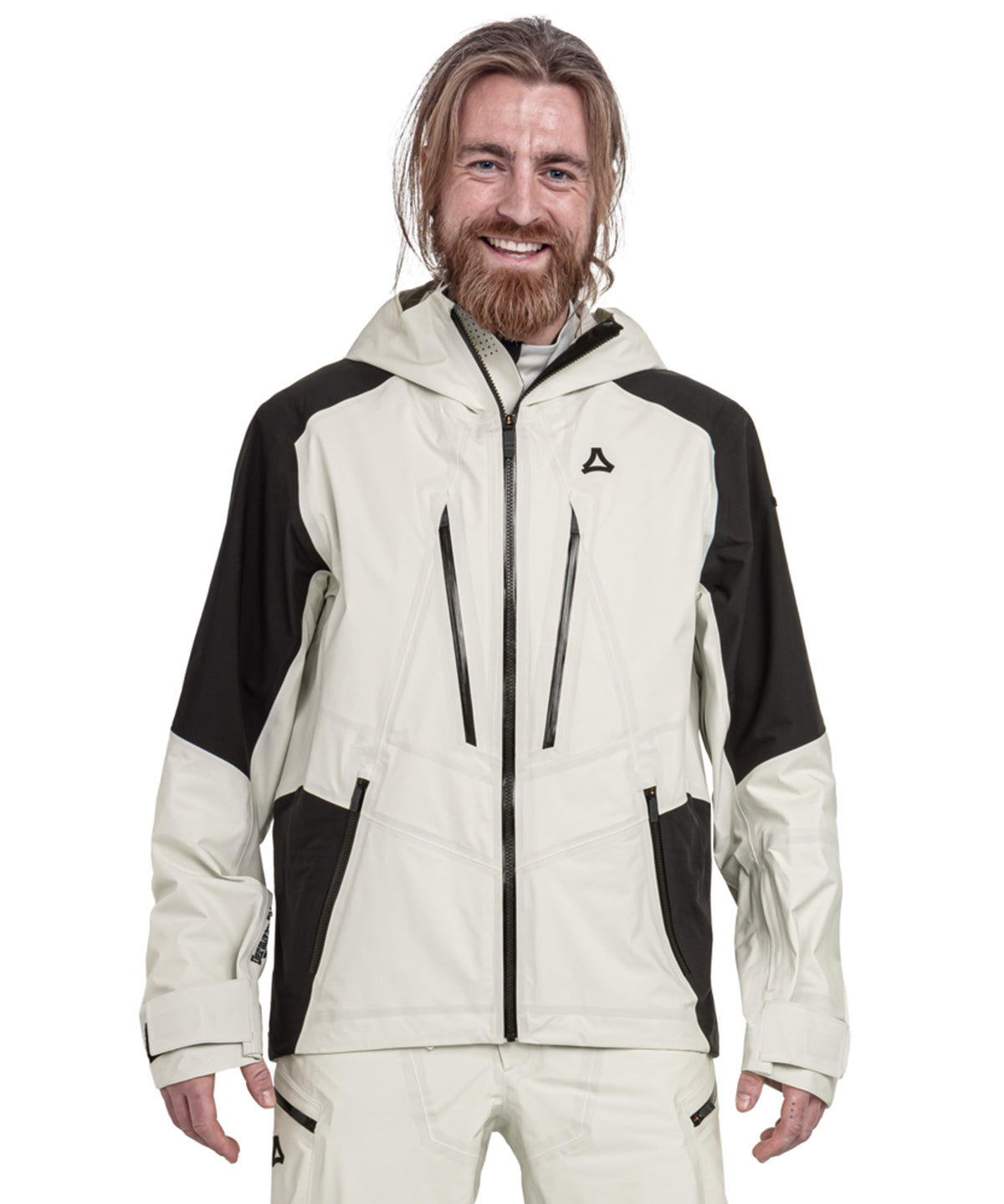Men’s Lufeld Shell Jacket Nordic beige and black technical ski jacket with hood zippered front