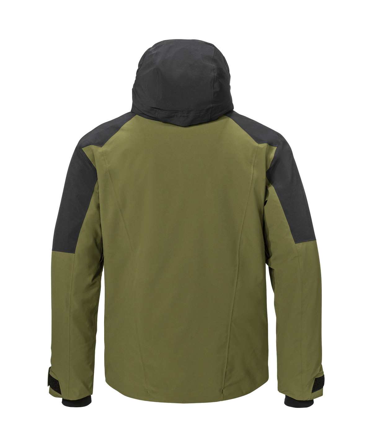 Men’s Safuna hooded ski jacket in olive green and dark gray with contrasting panels designed