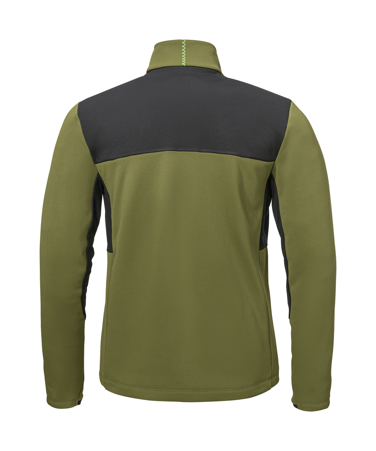 Men’s immerso fleece jacket avocado branch in olive green and dark gray with lime green zipper pull