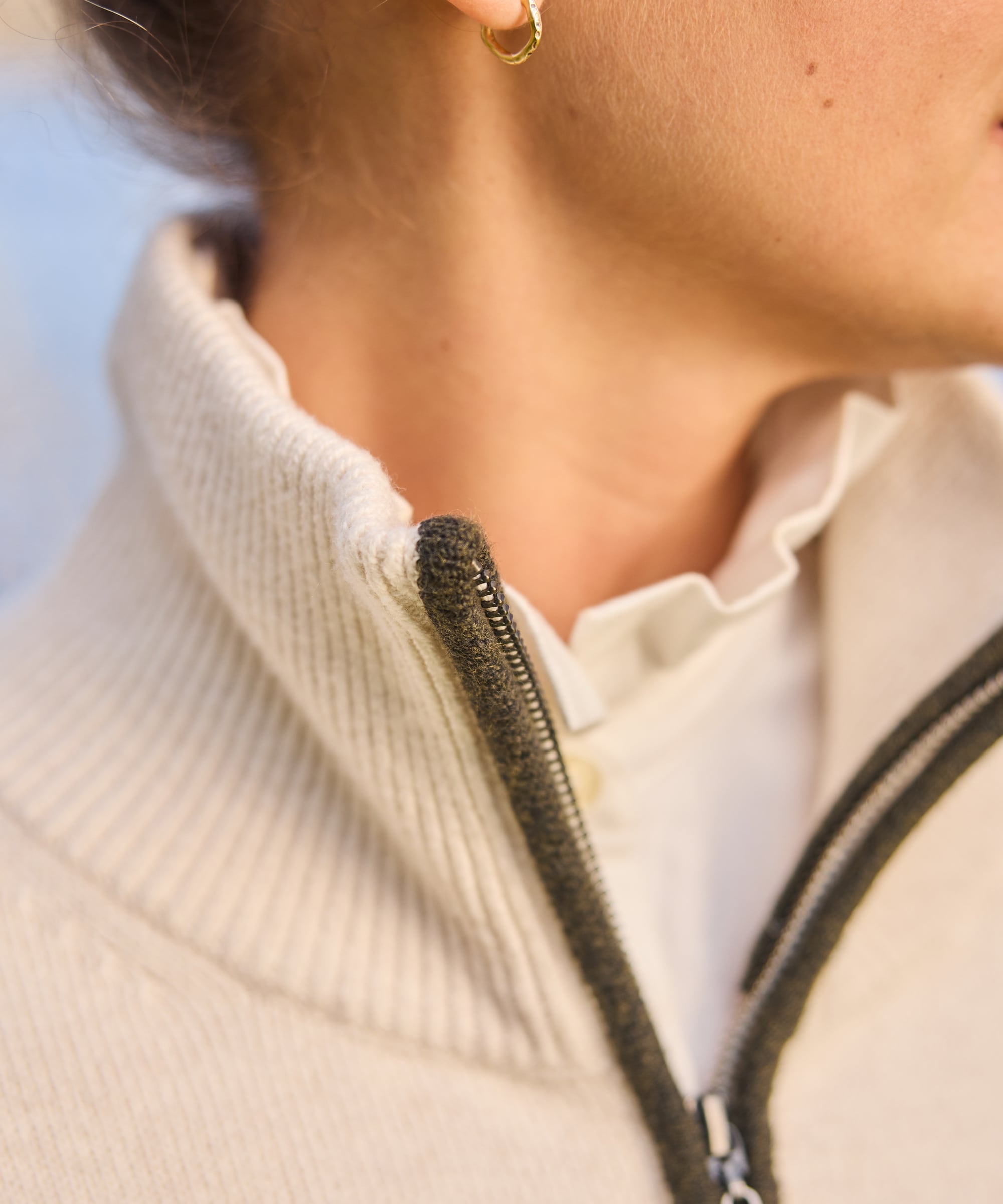 Sandsend Quarter Zip Jumper - Soft White/Loden