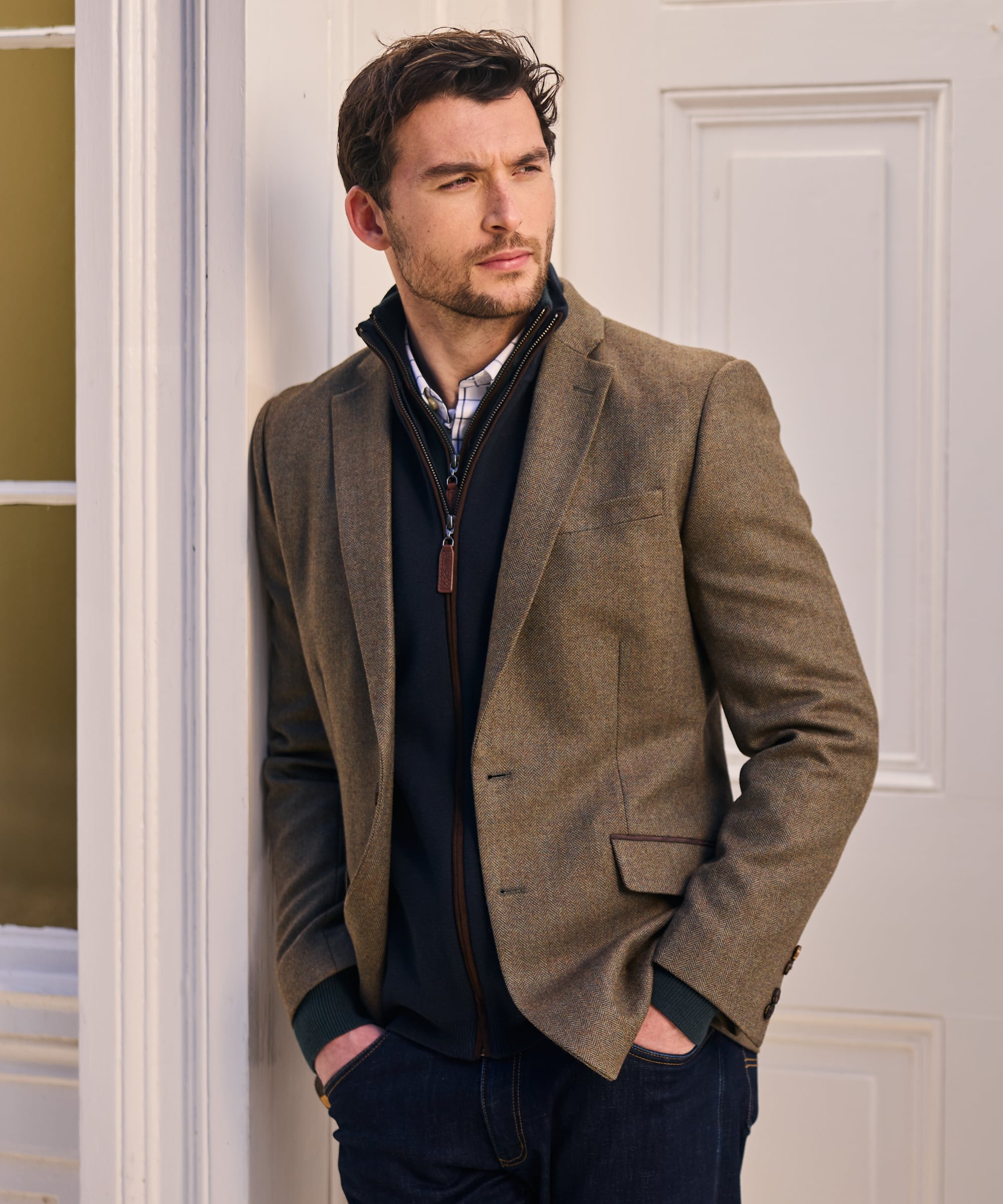 St Andrews Tweed Sports Jacket - Loden Green Herringbone Tweed
