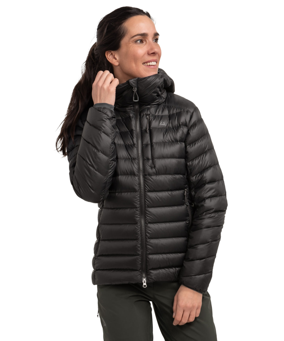 Women’s silvretta down jacket black with quilted design high collar and front zipper for cold