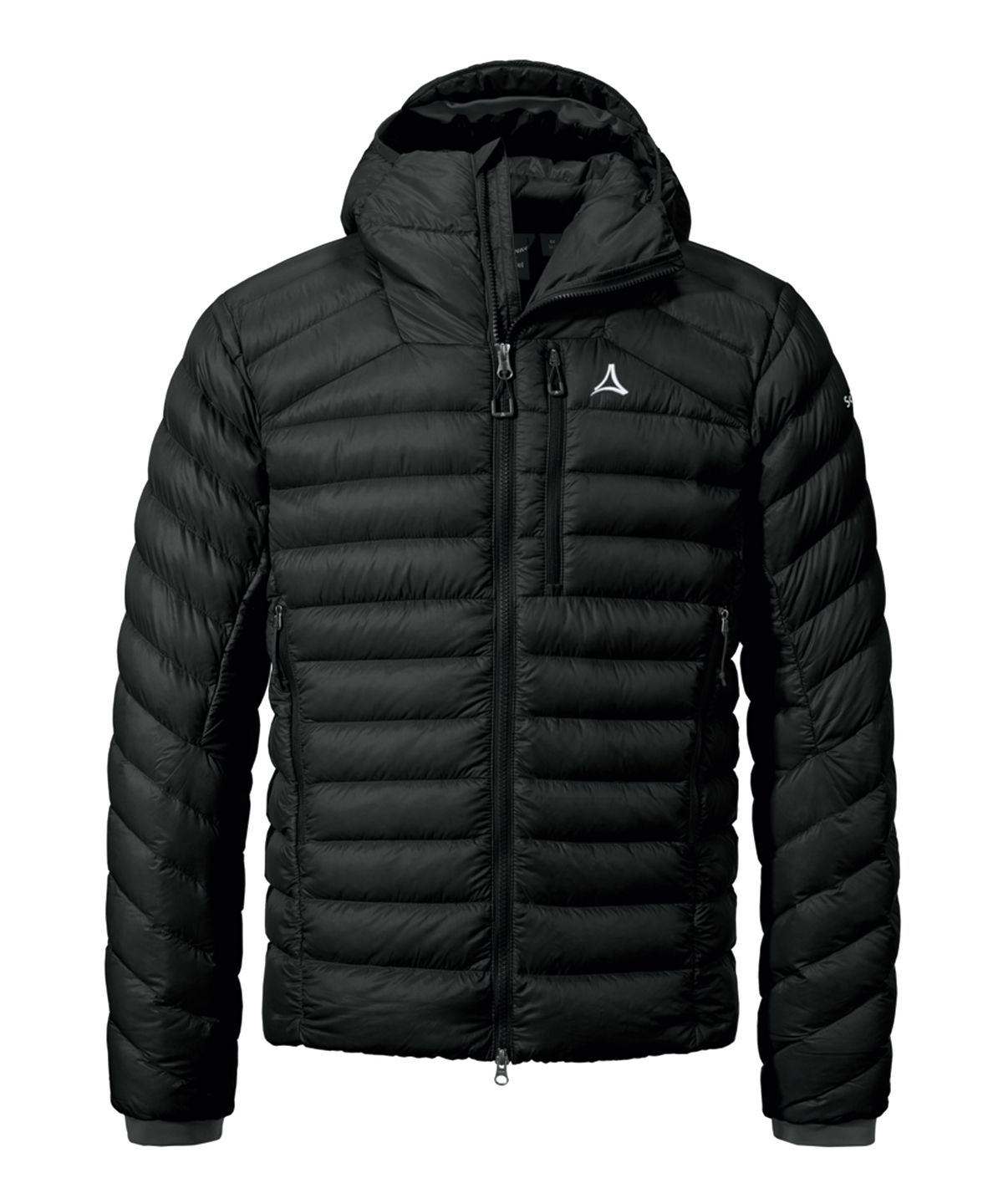 Men’s silvretta down jacket black puffer jacket with hood quilted design and white logo on chest