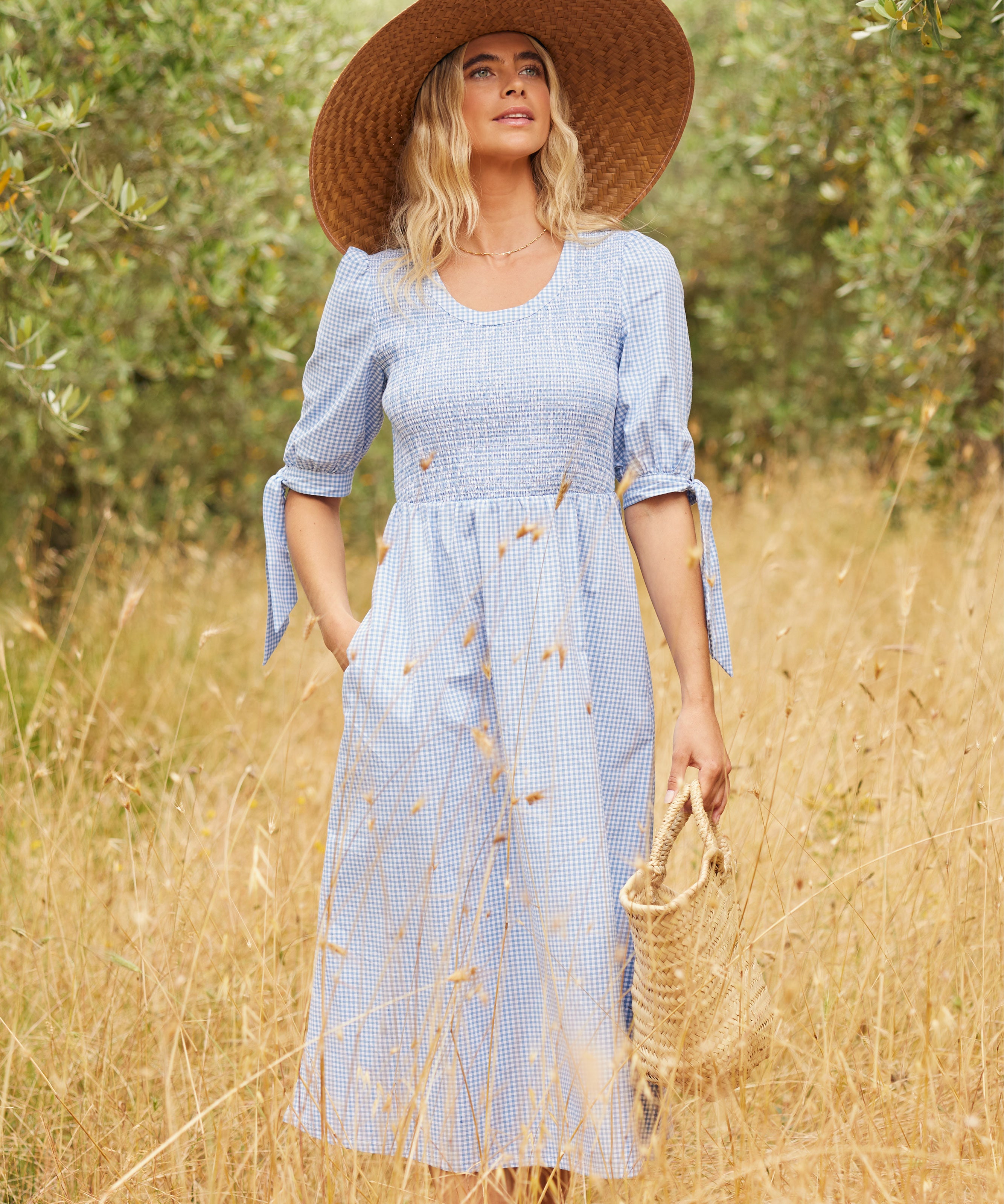 Flora Gingham Dress - Denim Blue