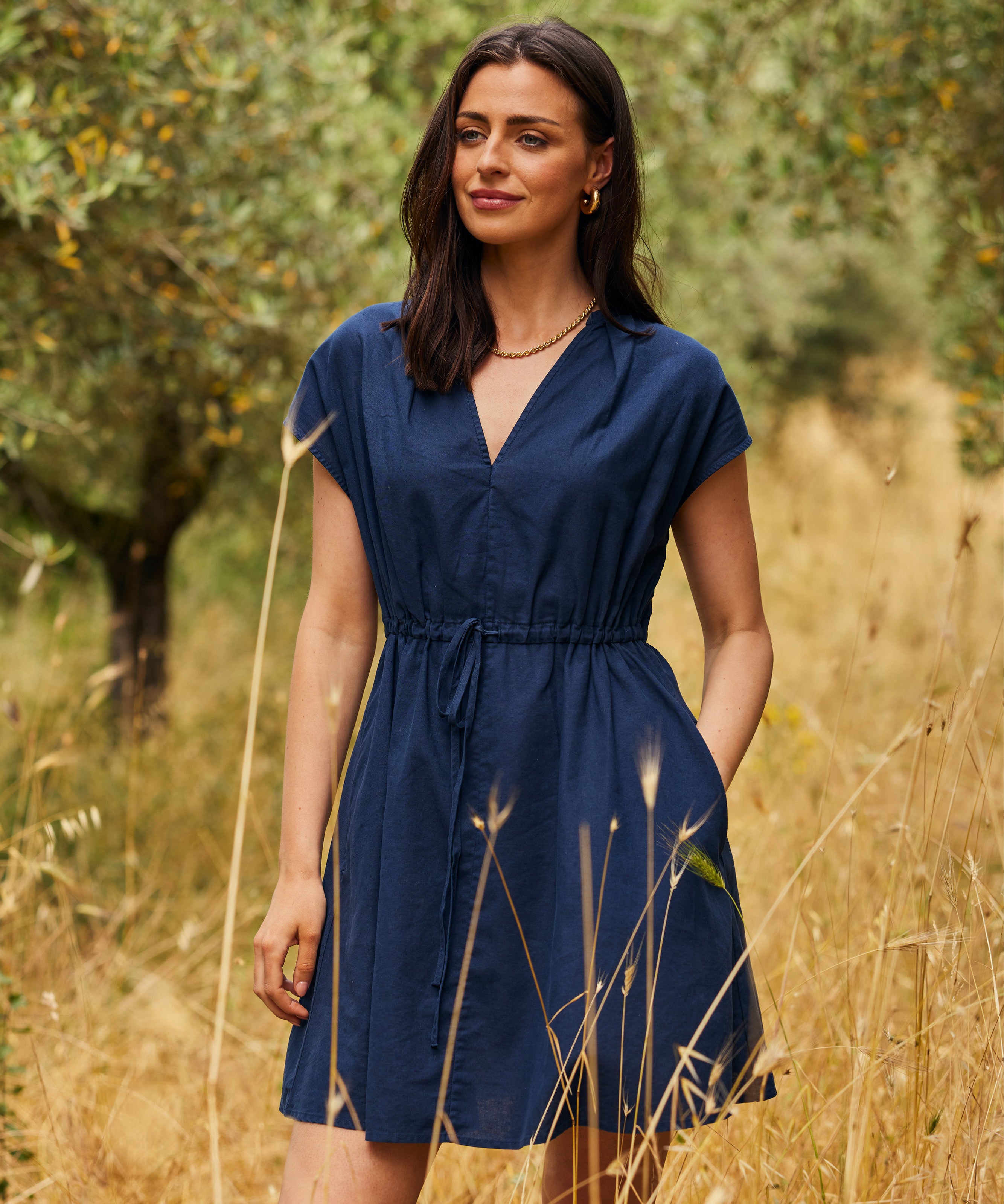 Camelia Linen Dress - Dark Blueberry