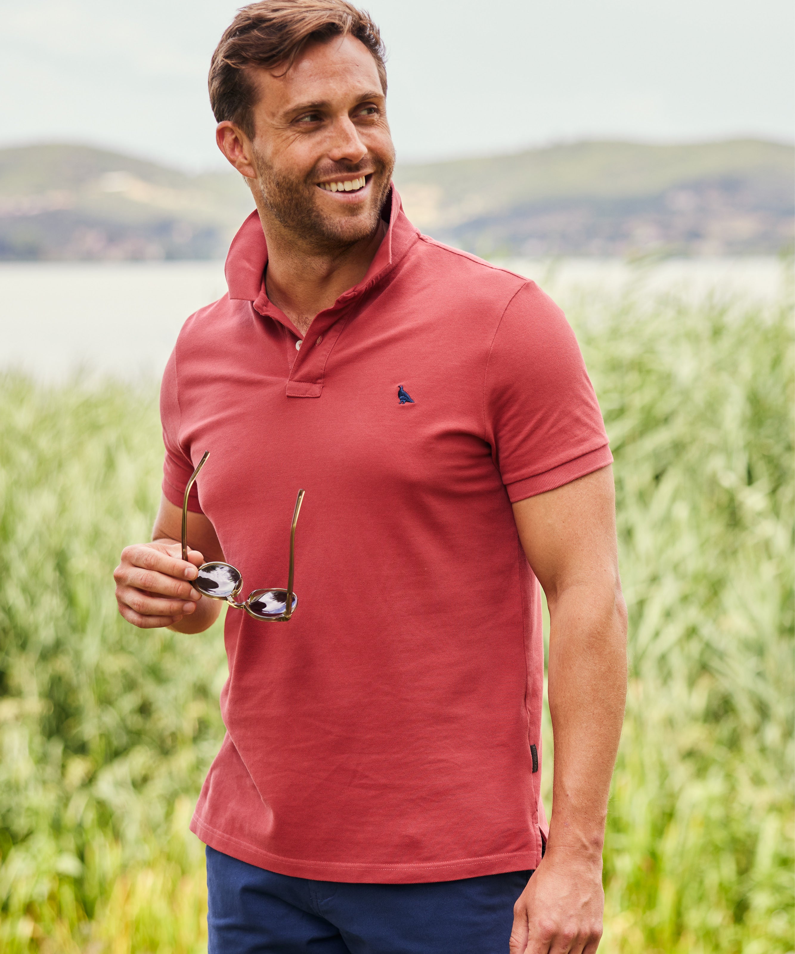 St Ives Garment Dyed Polo Shirt - Slate Red