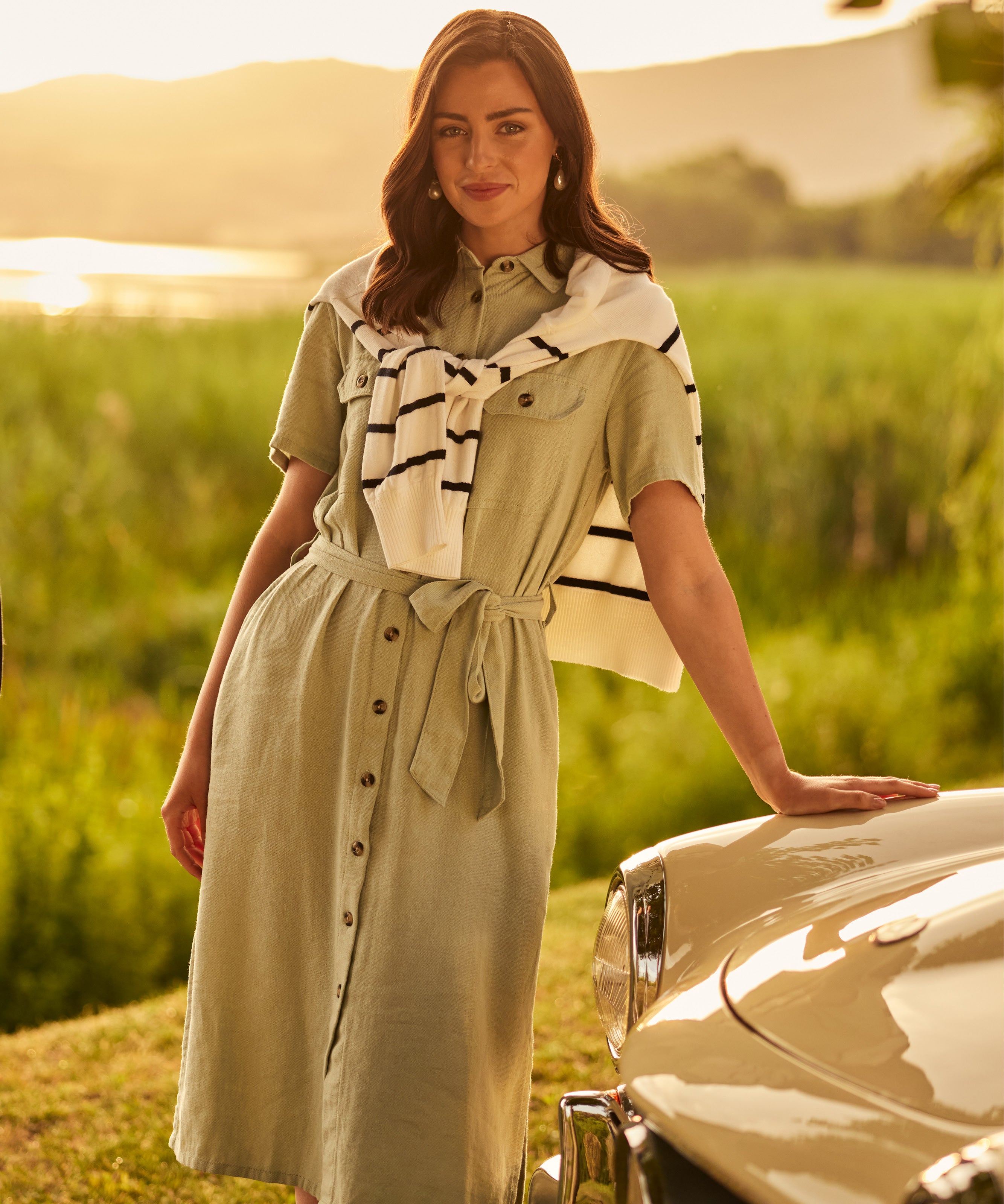 Daisy Linen Dress - Aqua Grey