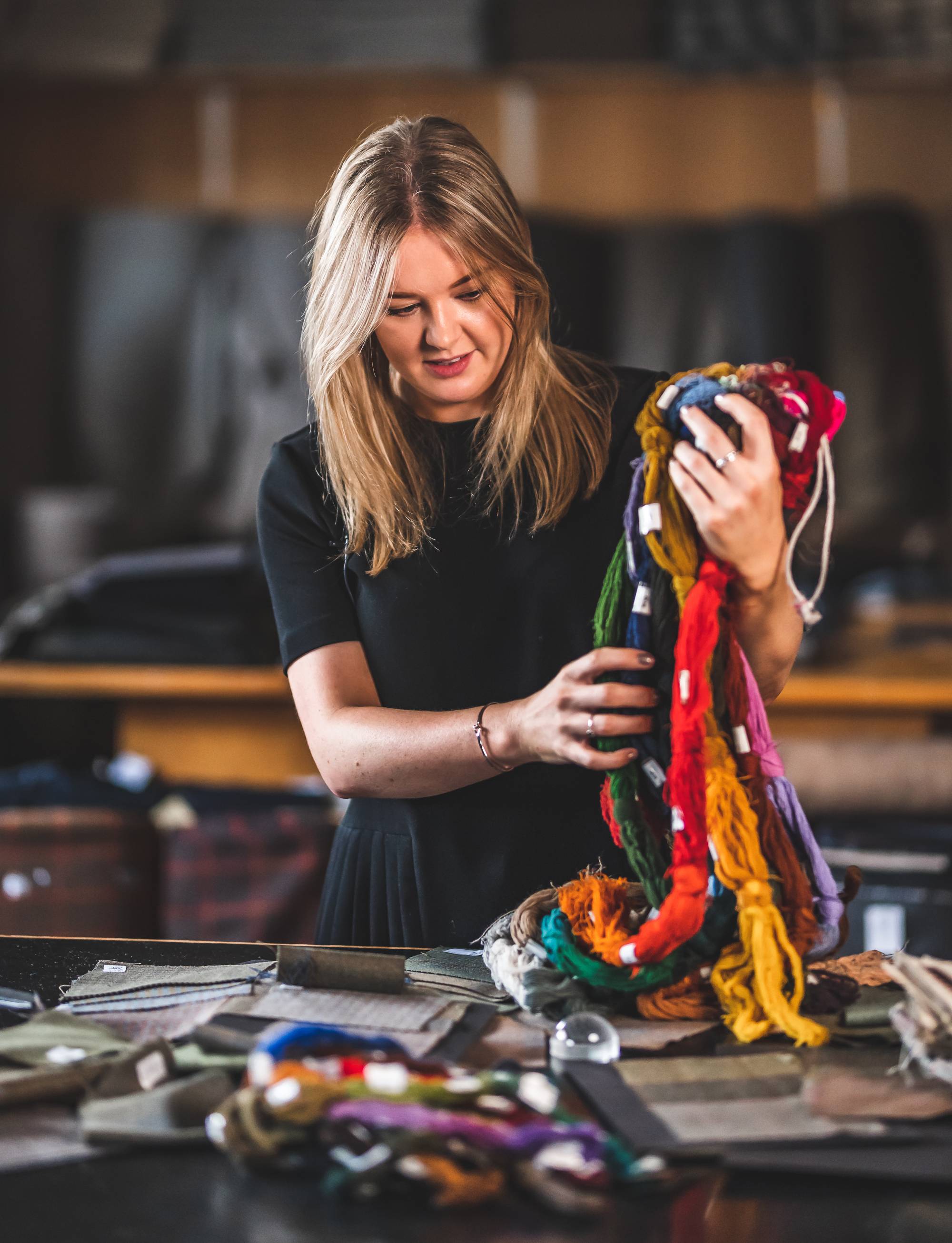 An image showing the design and yarn selection process of tweed making.