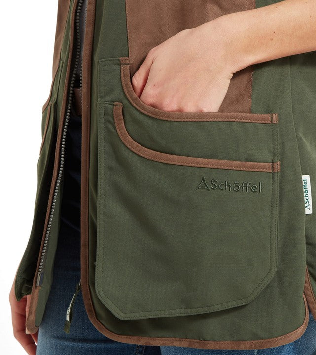Detail of Schöffel Women's Edenham Clay Shooting Vest in forest green