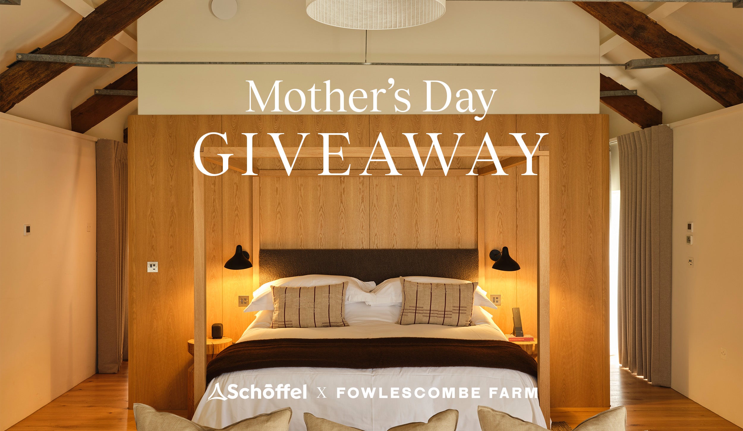 Modern bedroom with 'Mother's Day Giveaway' text overlay