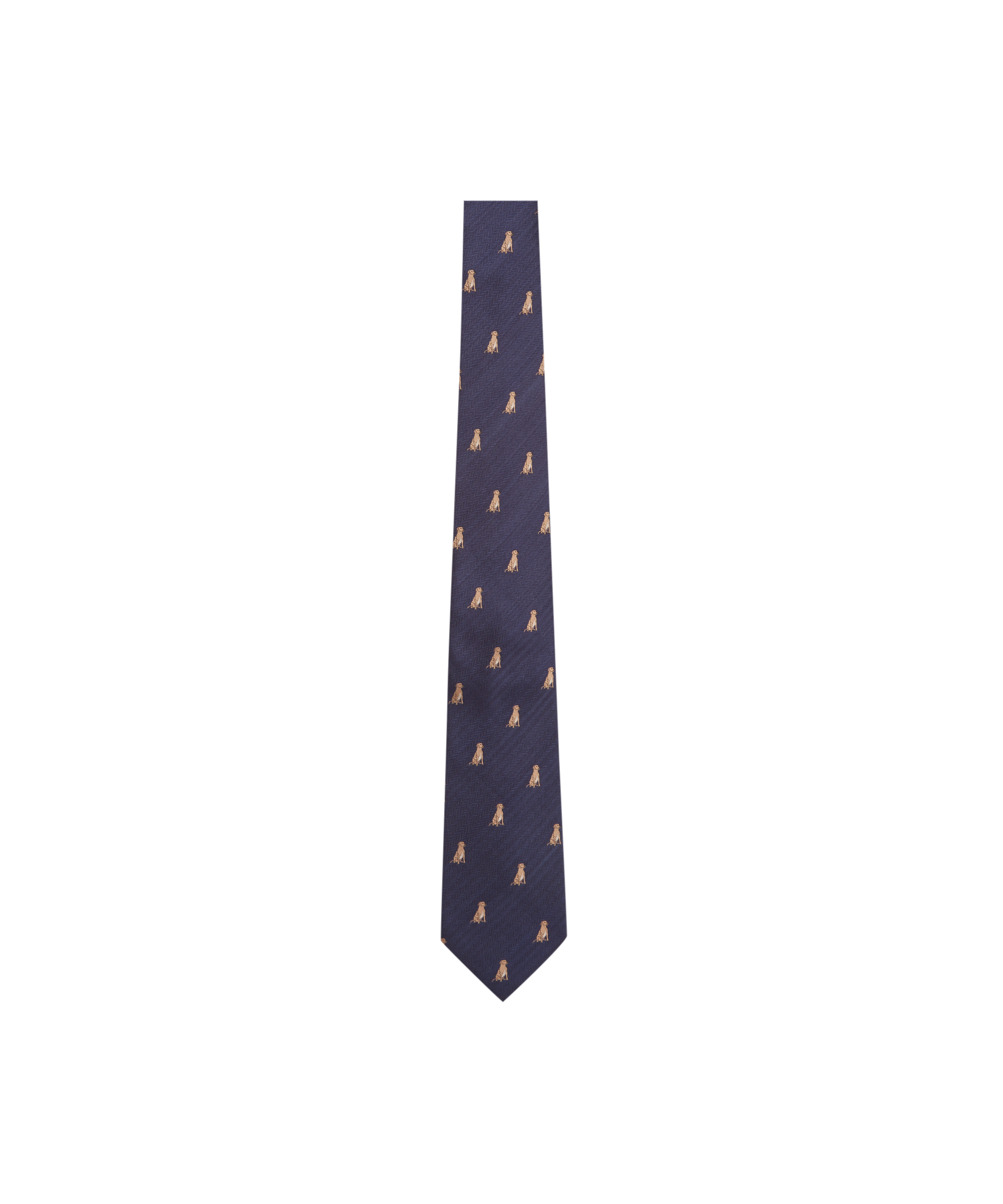 Navy blue tie with small pattern on a white background