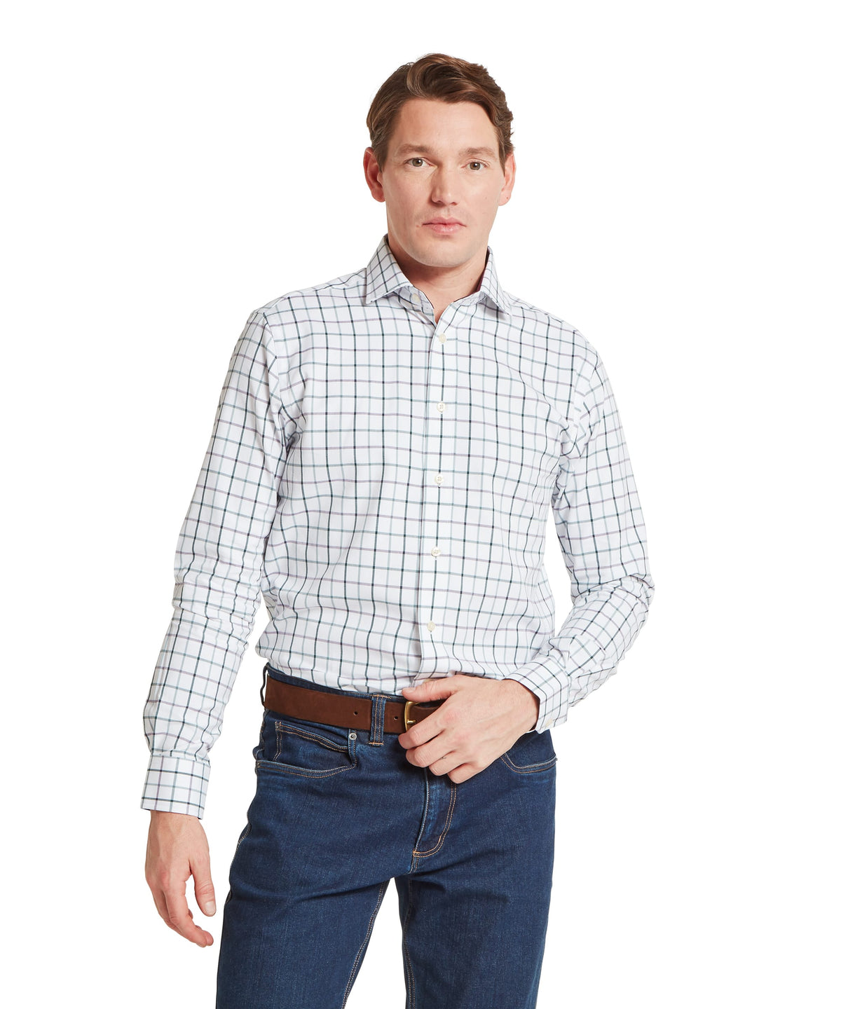 Baconsthorpe tailored shirt in white and black checkered long-sleeve button-down cotton ideal