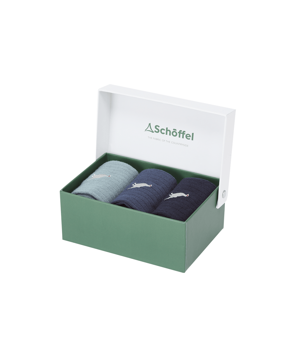 Schöffel bamboo socks box of 3 in blue ptarmigan mix with light blue navy and dark charcoal pairs