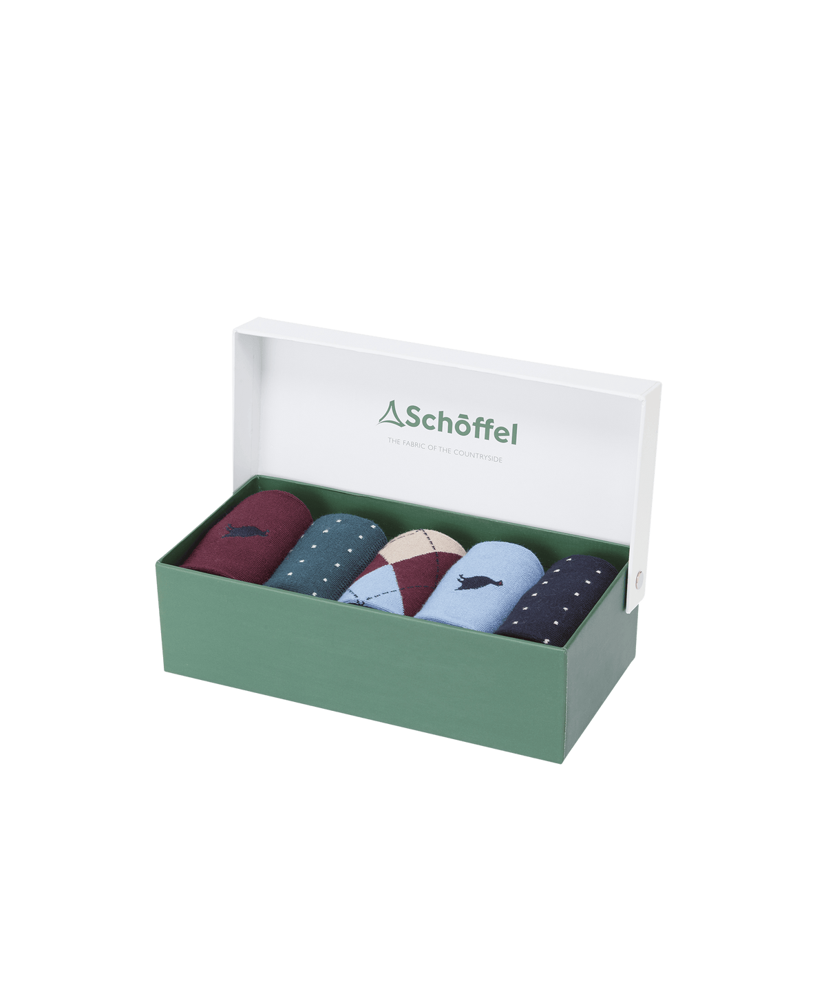 Set of five Schöffel men’s bamboo dress socks with argyle pattern mix including polka dots