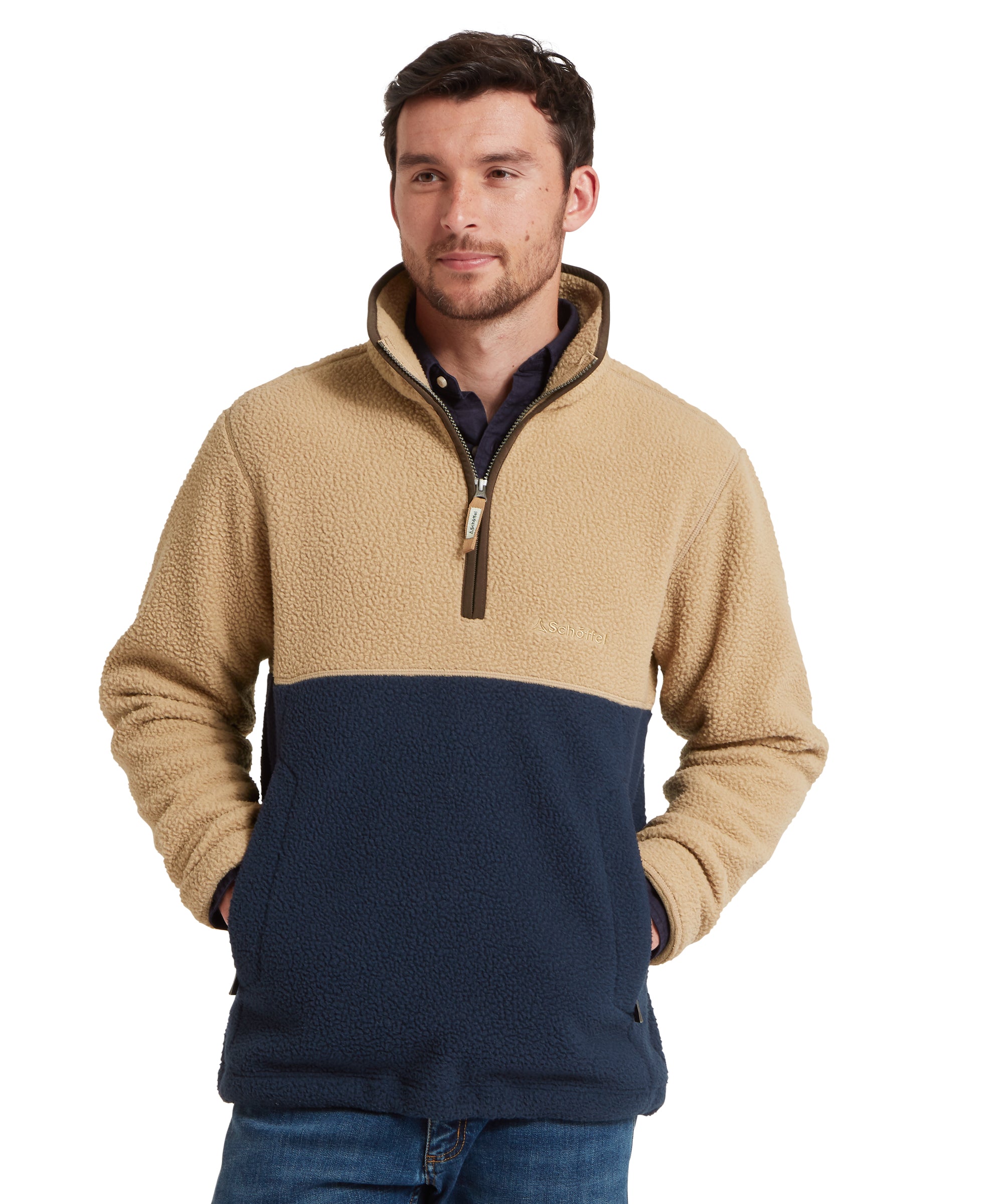 Berkeley Retro Quarter Zip Fleece - True Navy/Tan