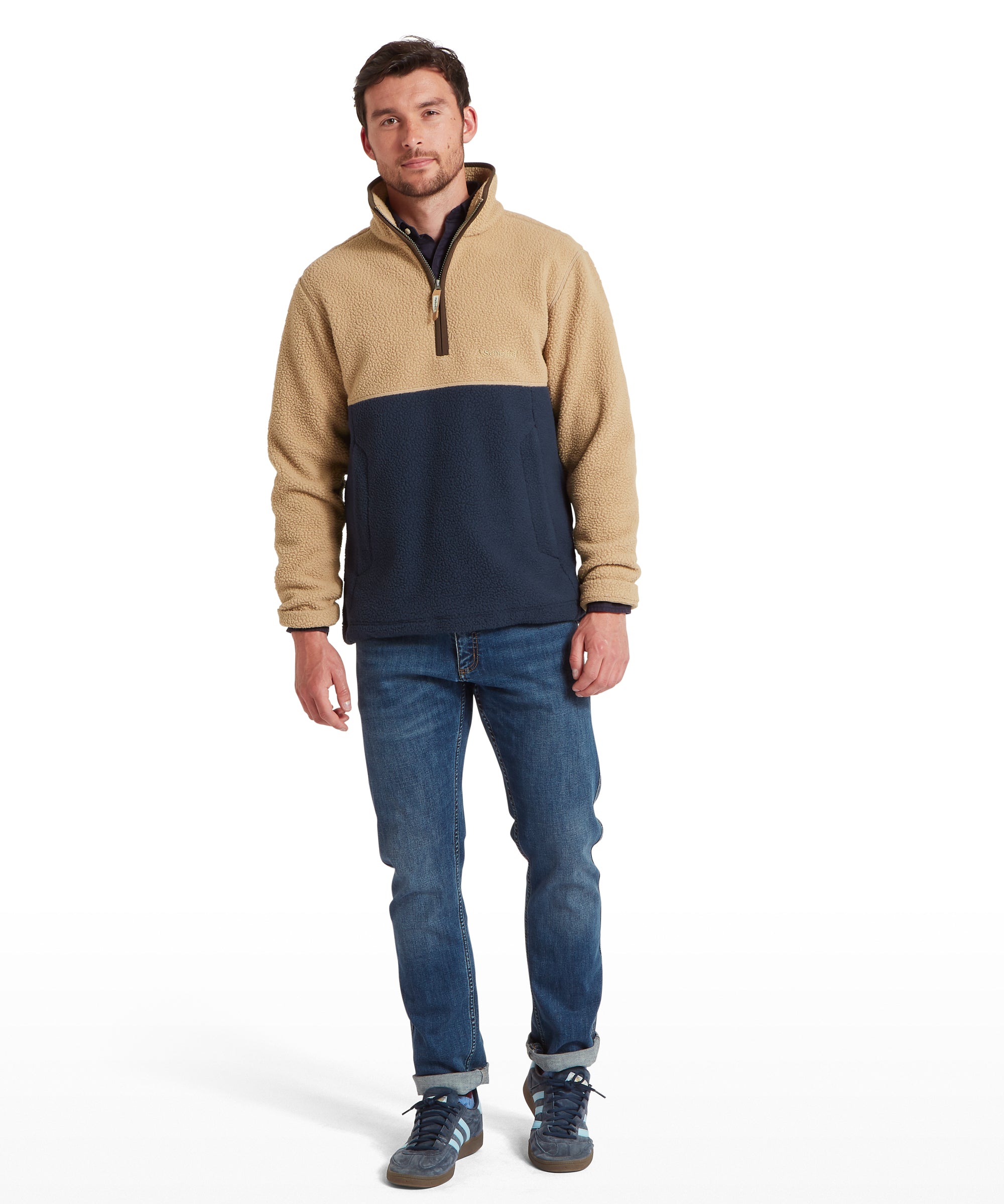 Berkeley Retro Quarter Zip Fleece - True Navy/Tan
