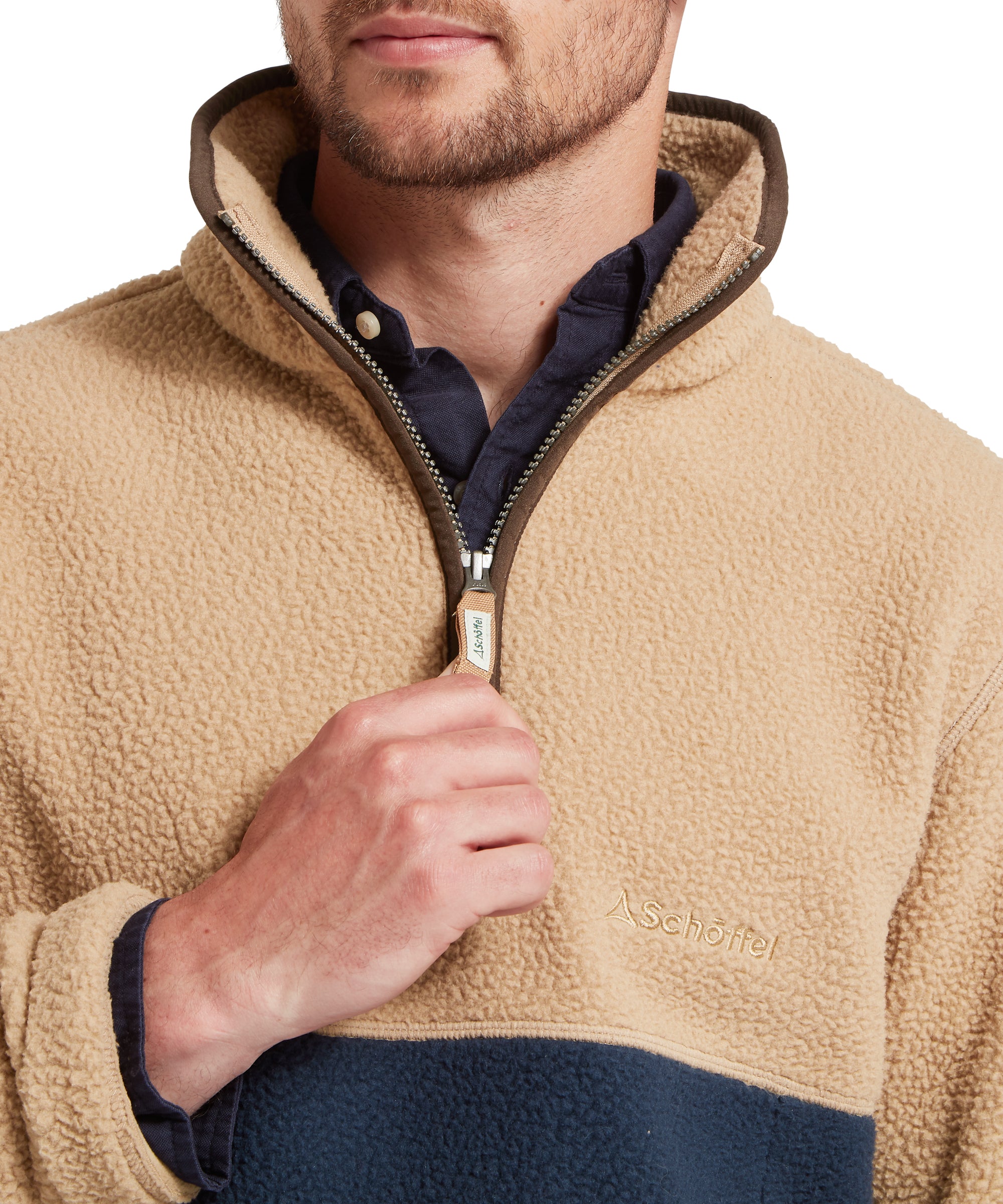 Berkeley Retro Quarter Zip Fleece - True Navy/Tan