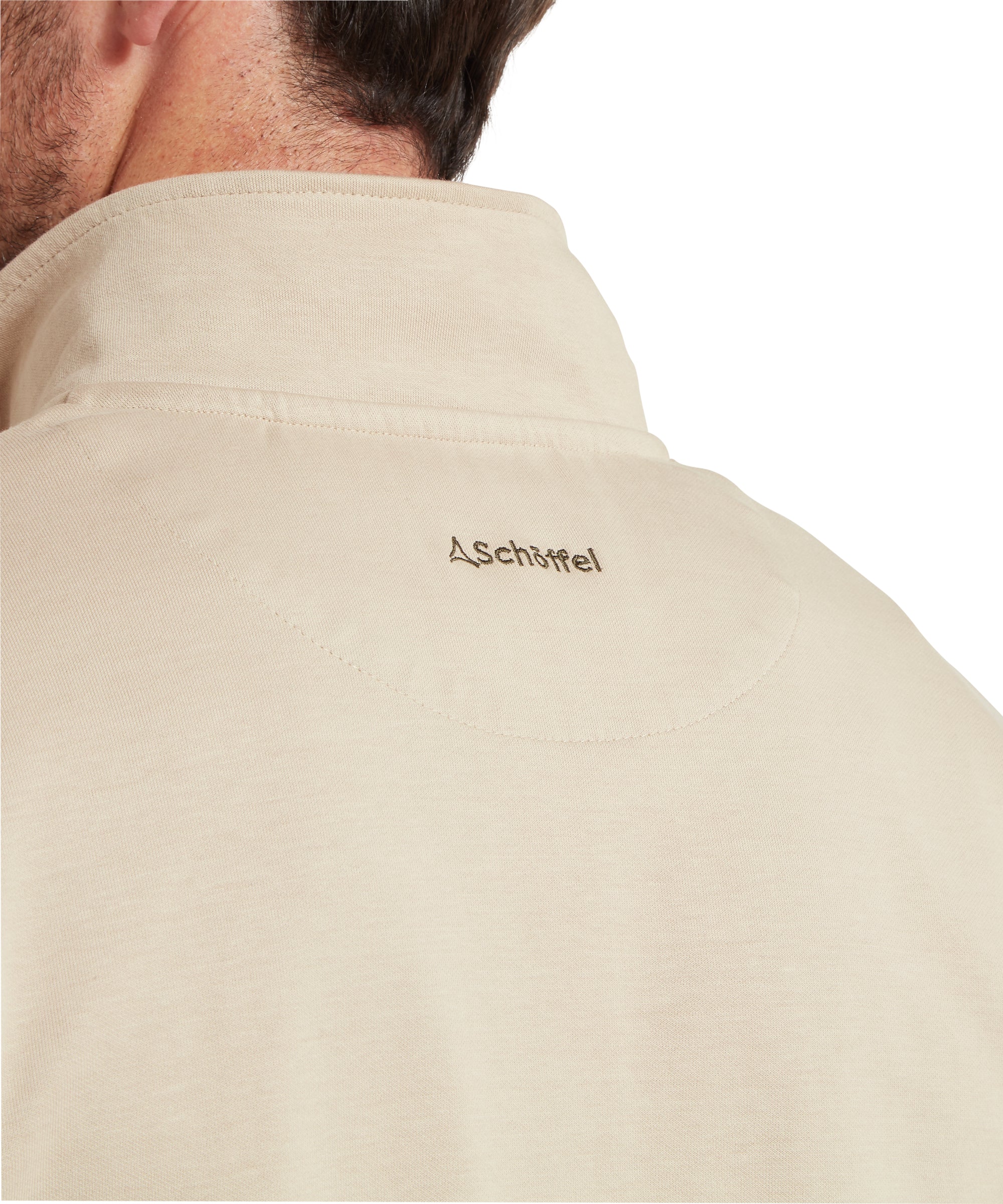 Beige sweatshirt with a brand logo on a white background