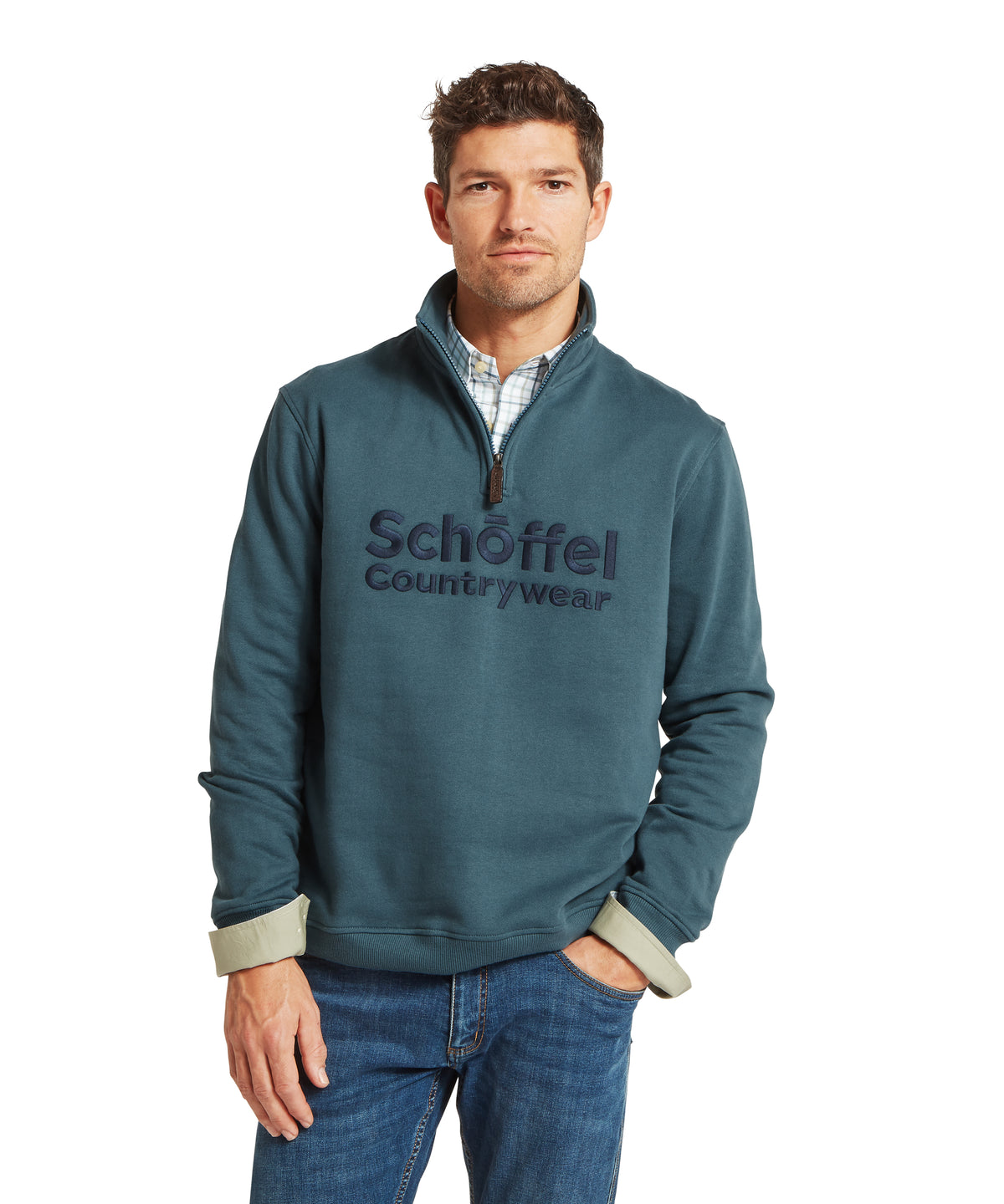 Schöffel Bude Sweatshirt for men in Blue, embroidered logo in deep ocean blue