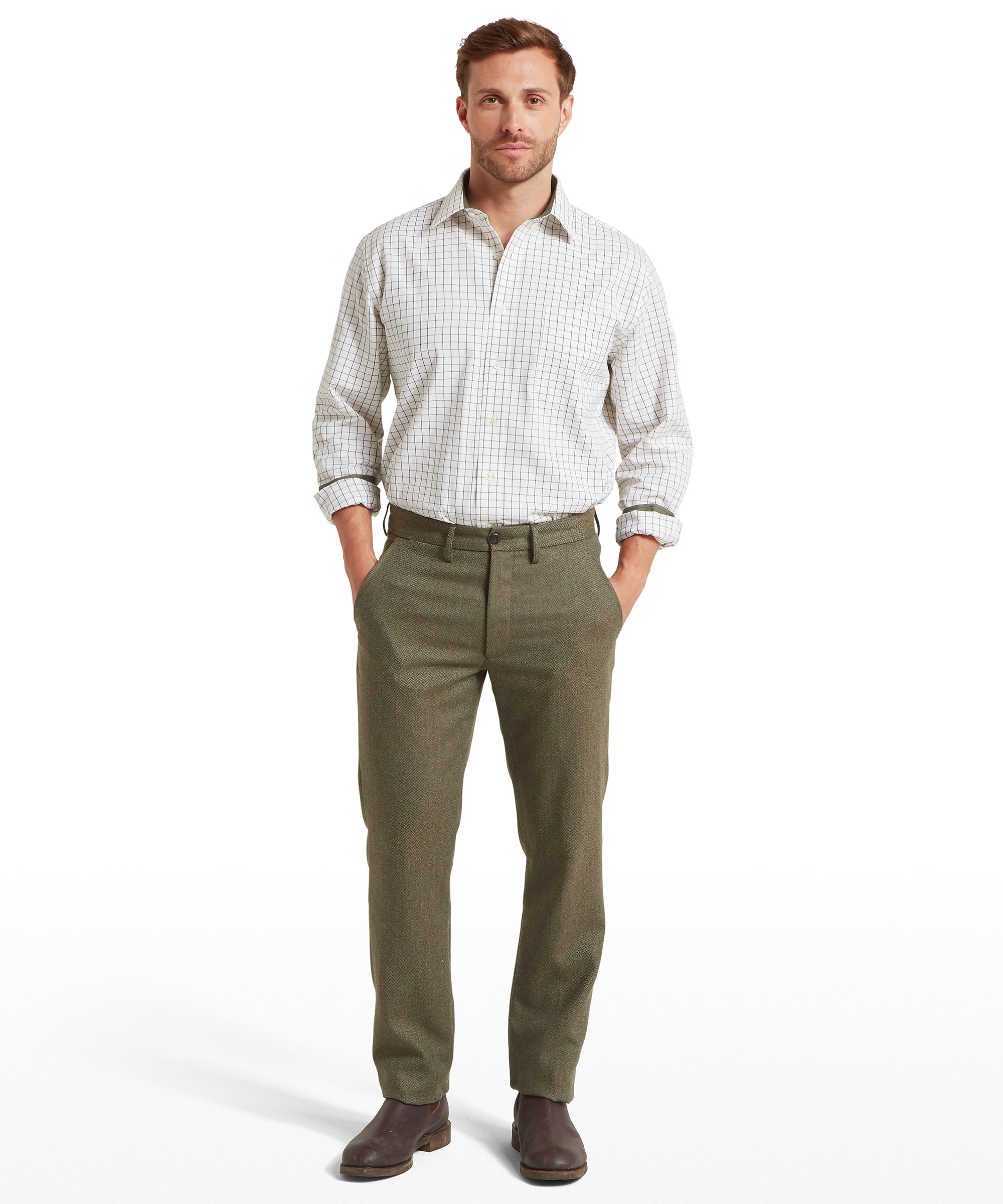 Burnham Tattersall Classic Shirt - Dark Olive Tattersall