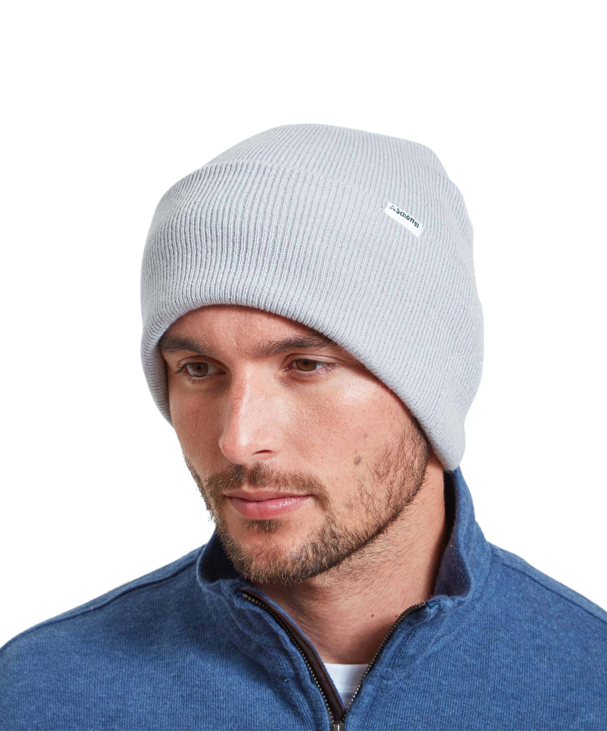 Buxton beanie silver grey light gray ribbed knit beanie with a small white label on the front