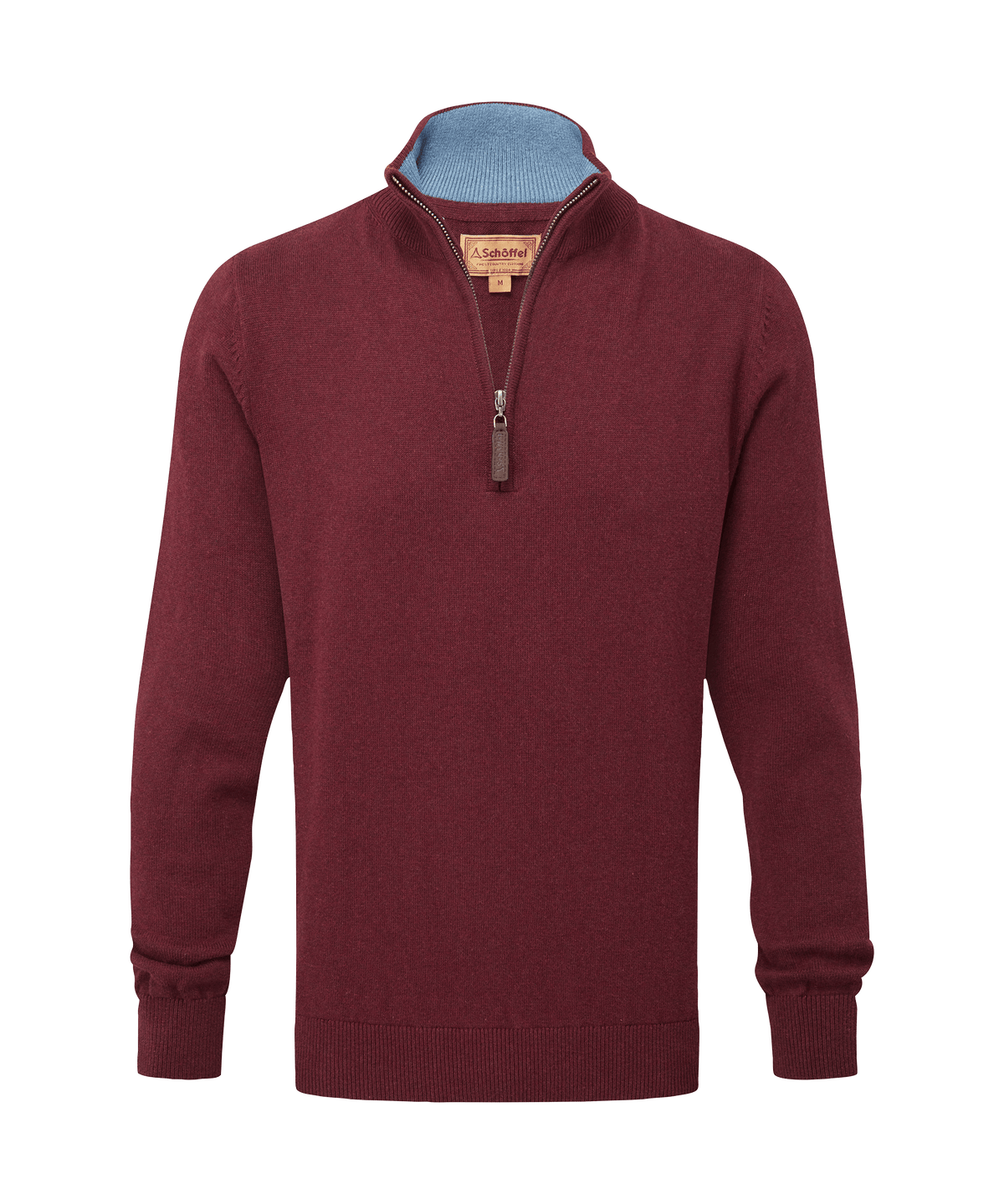 Schöffel Calton Cotton Cashmere 1/4 Zip Jumper for men in Red, cutout image, light blue inner collar