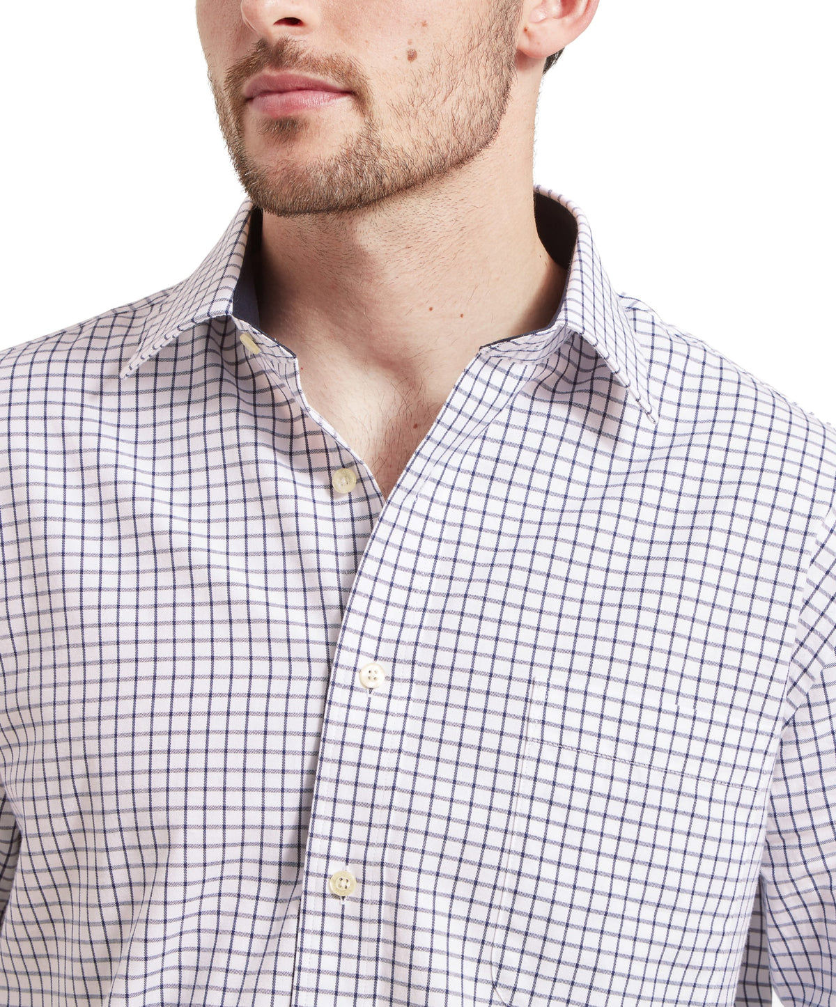 Collar detail on the Schöffel Cambridge Classic Shirt for men in Navy, button front