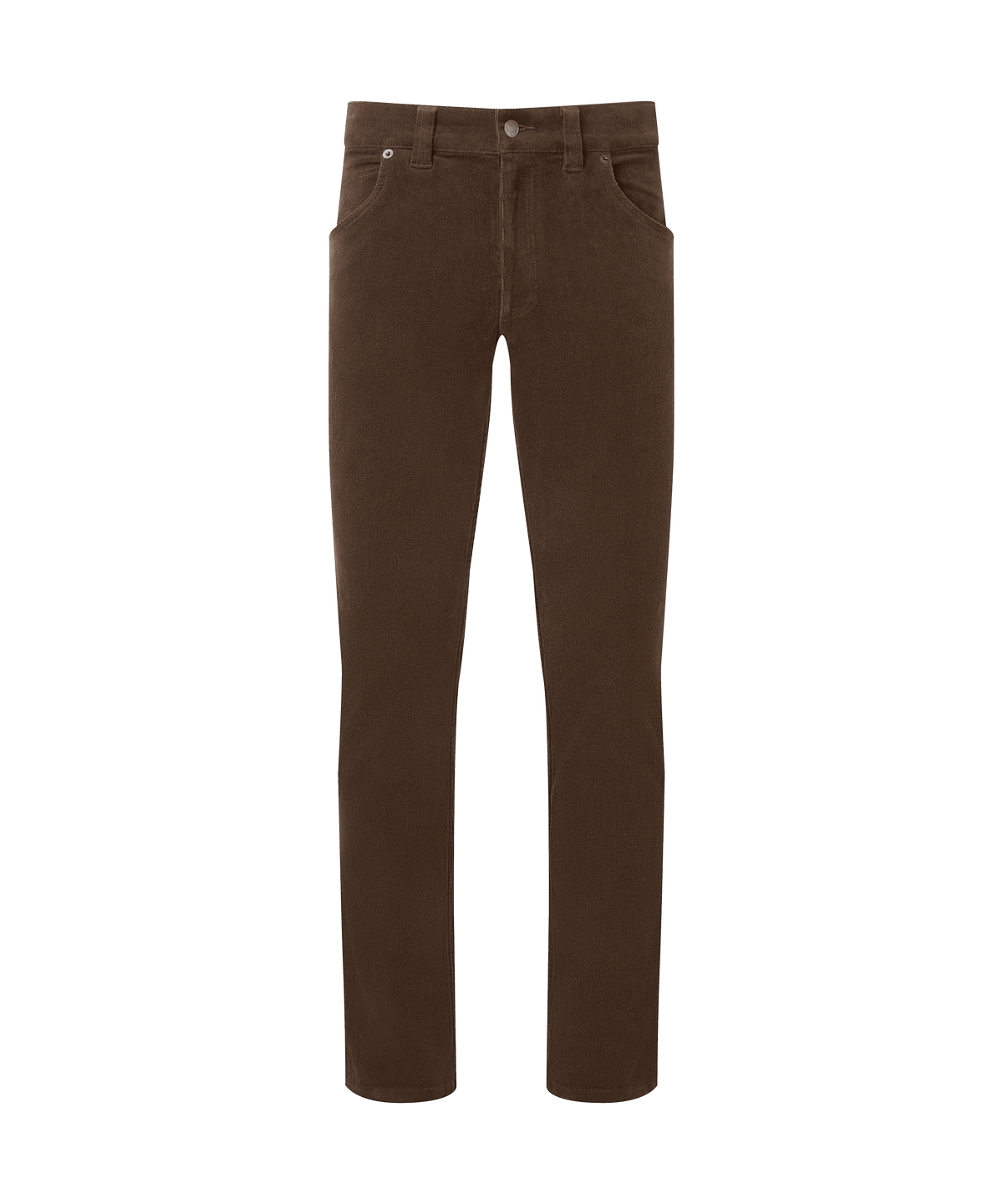 Schöffel Camden Cord Trousers for men in Brown, cutout image, button closure in chocolate color