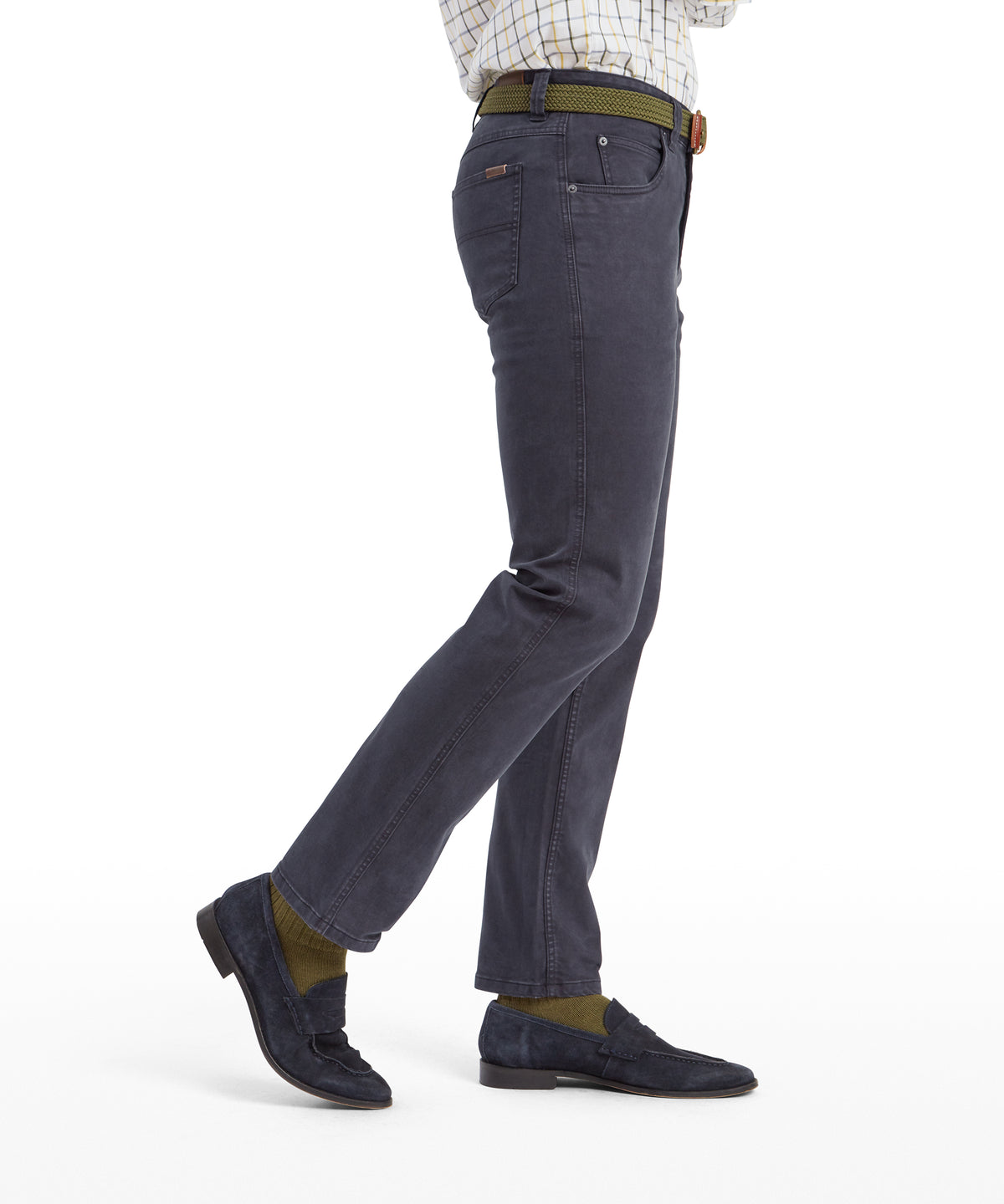 Canterbury jeans charcoal dark gray slim-fit textured jeans with five-pocket design and olive green