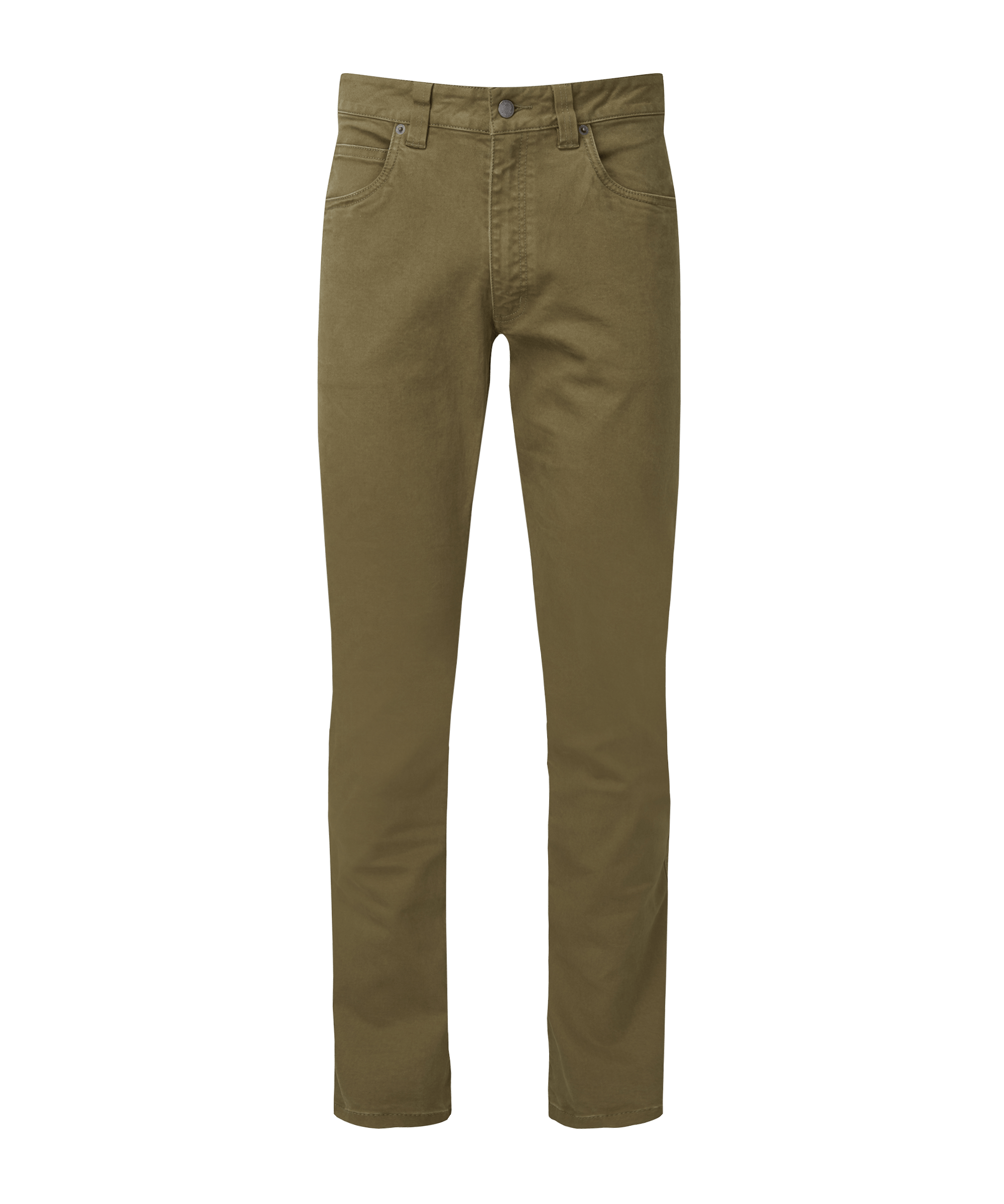 Canterbury 5 Pocket Jean in moss khaki straight-leg denim with five-pocket design