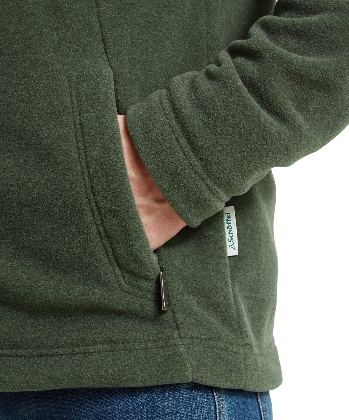 Dark green cottesmore fleece jacket with zipper pocket and ribbed cuffs made of warm cedar green