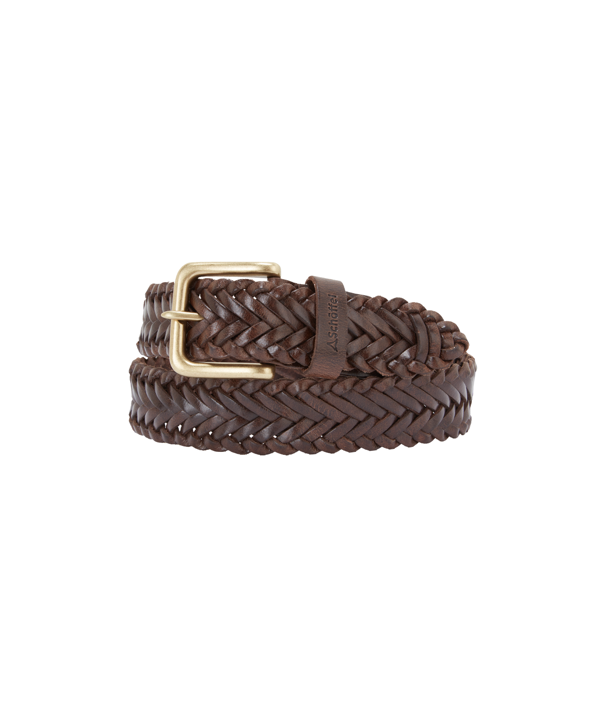 Derwent belt dark brown braided leather with gold toned buckle and l l bean embossed strap