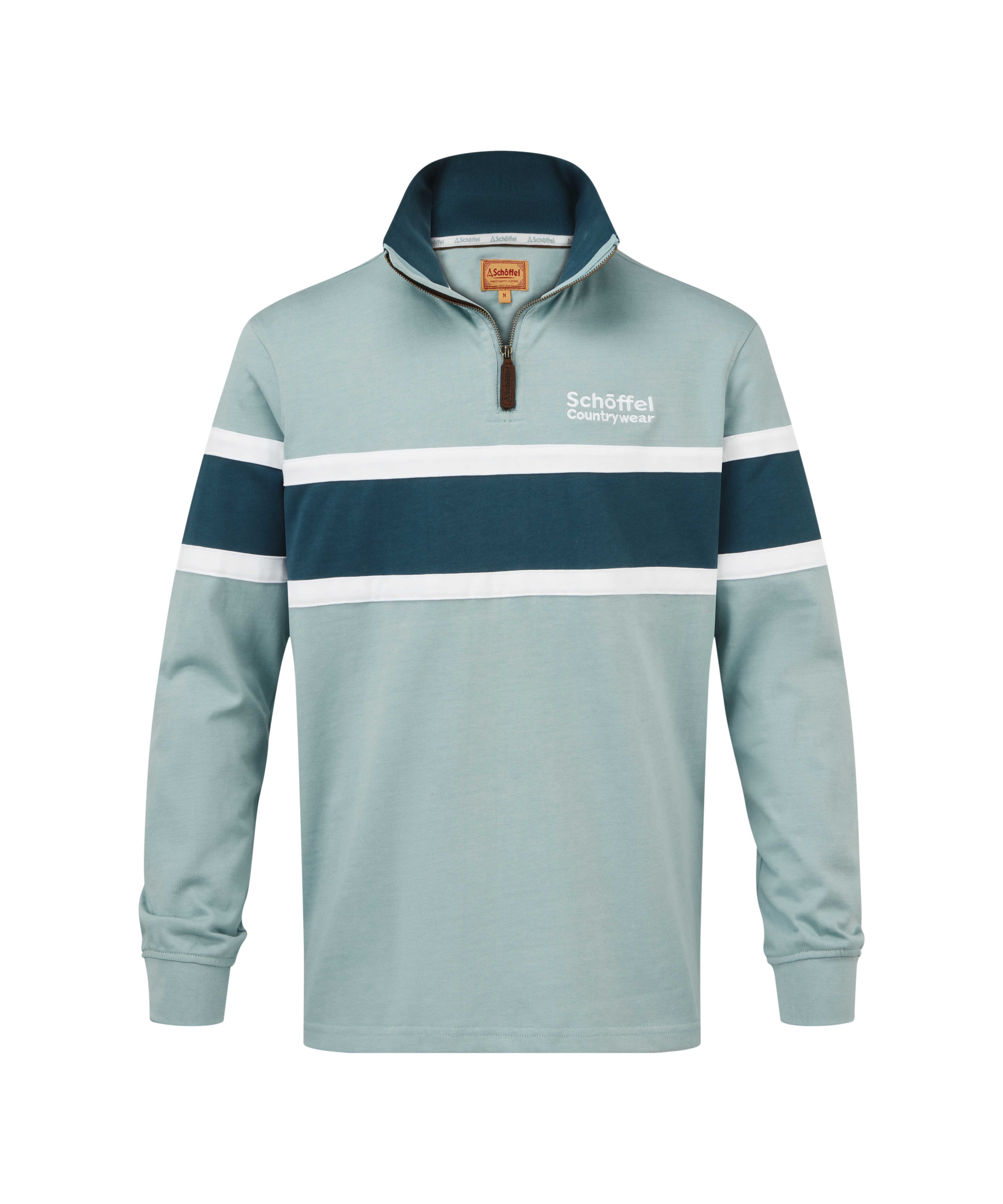 Light blue and navy long-sleeve shirt with a white Schöffel logo on a white background