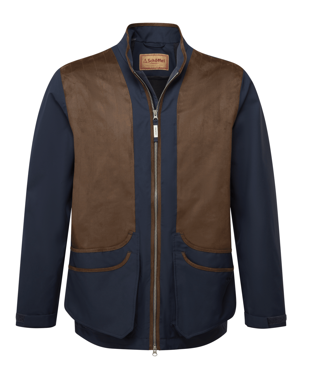 Grimsthorpe clay jacket true navy with navy blue and brown suede trim schottel shooting jacket