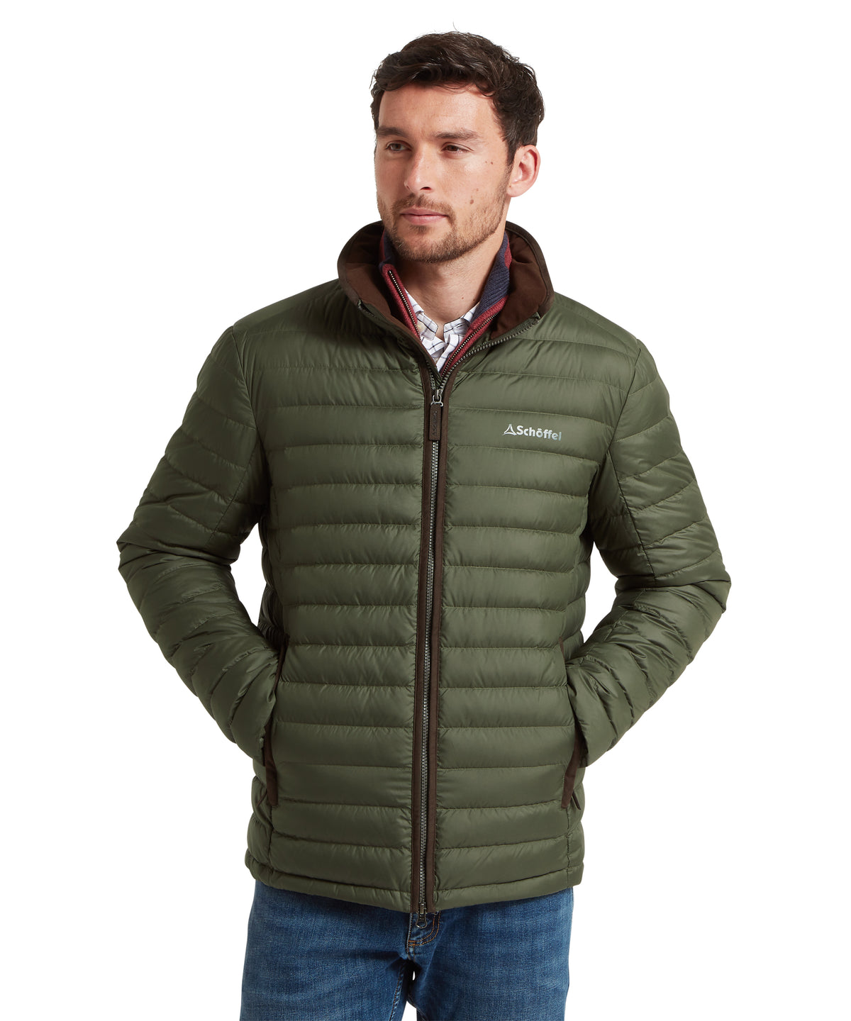 Hallaton Down Jacket for men in Green, from Schöffel, zipper detail
