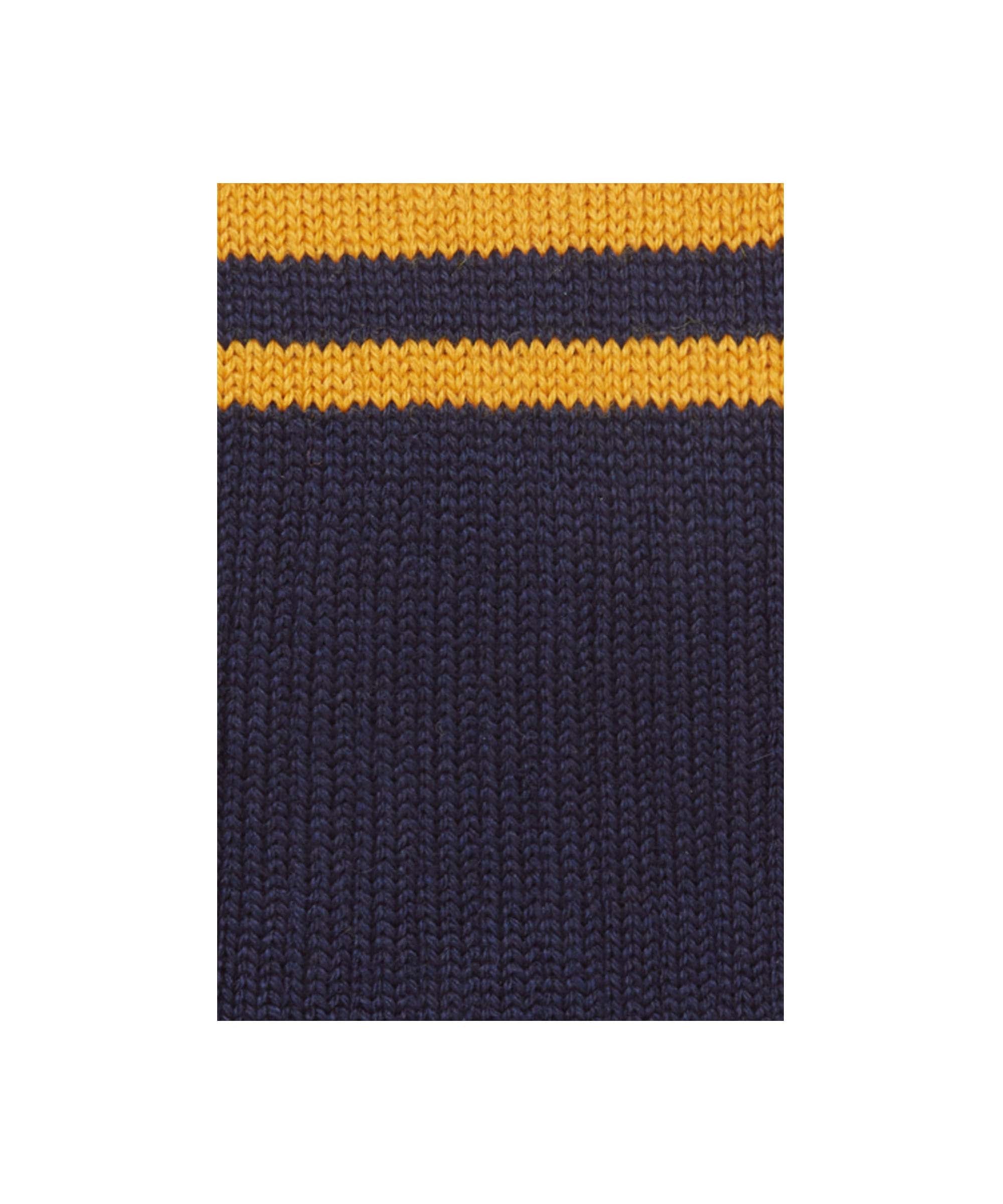 Schöffel Men's Hilton Retro Socks in Navy with contrast gold stripe rib knit close-up detail