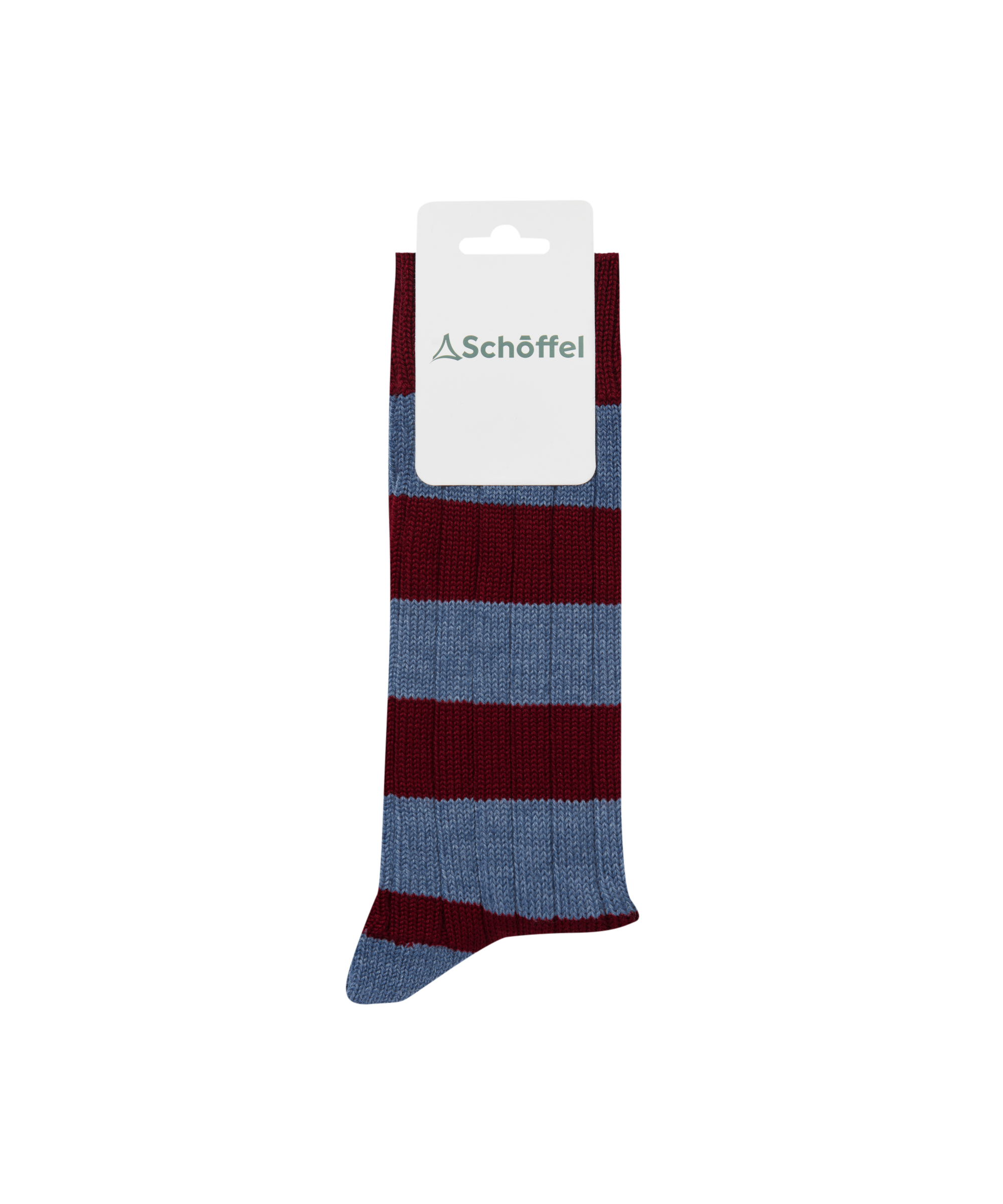 Striped sock with Schöffel branding on a white background