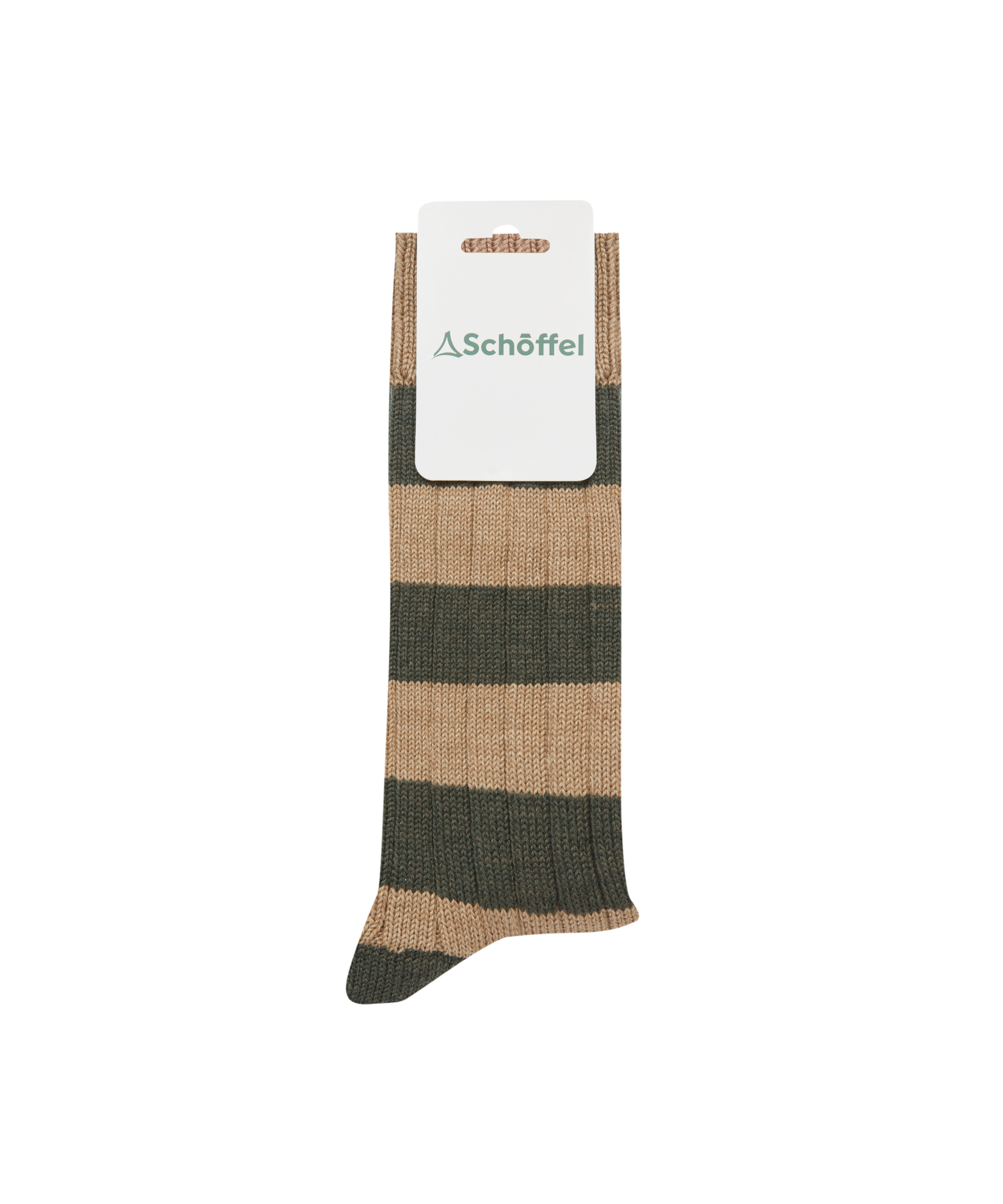 Striped sock with Schöffel branding on a white background