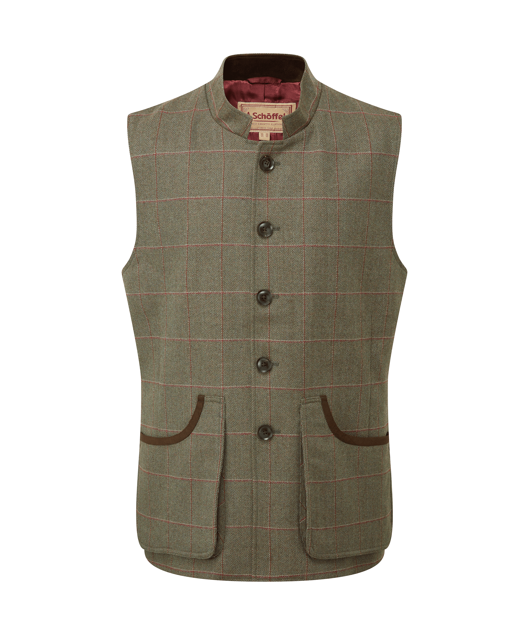 Schöffel Holcot Tweed Waistcoat for men in Green, cutout image, collar