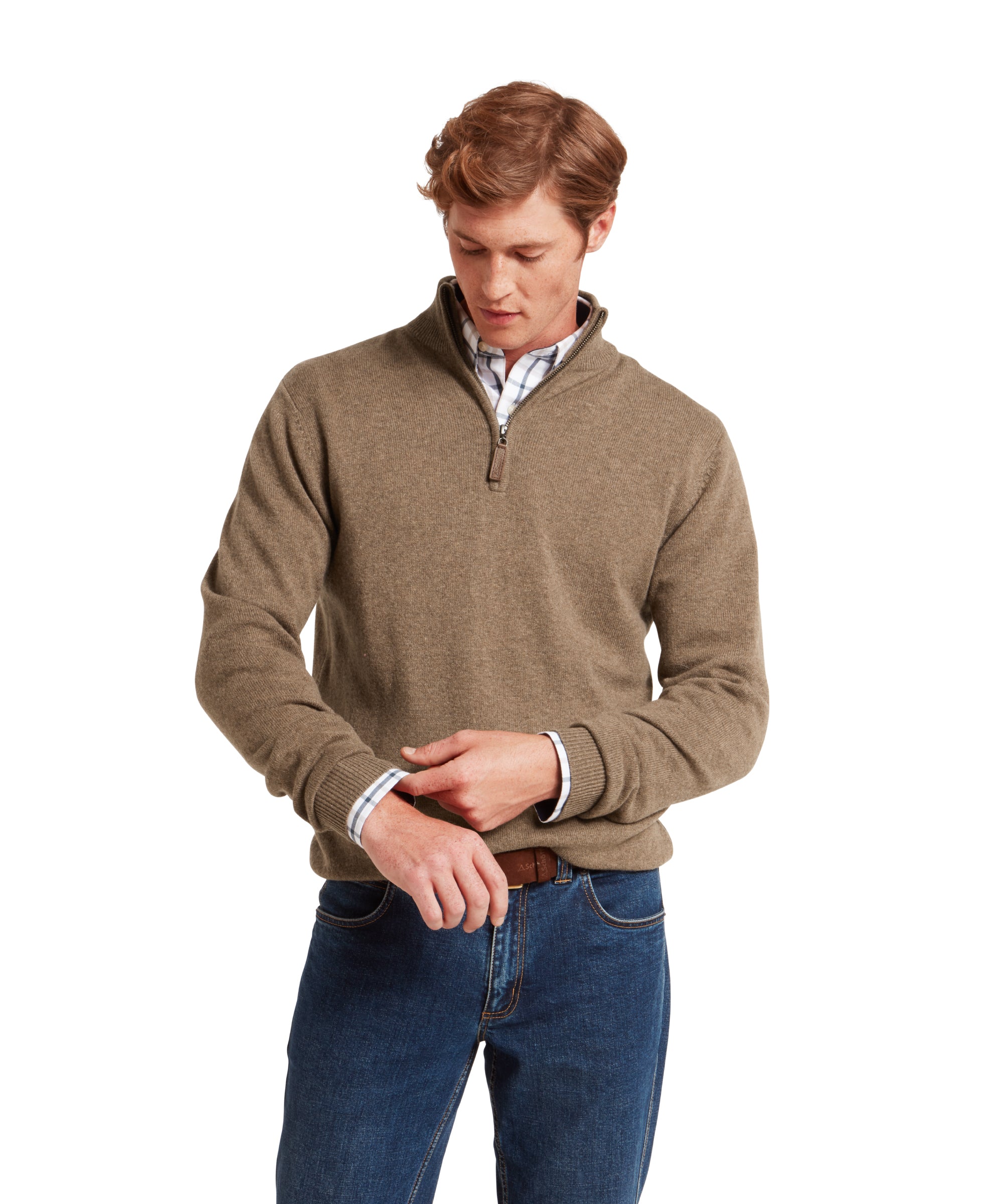Lewis Lambswool Quarter Zip Jumper - Mushroom